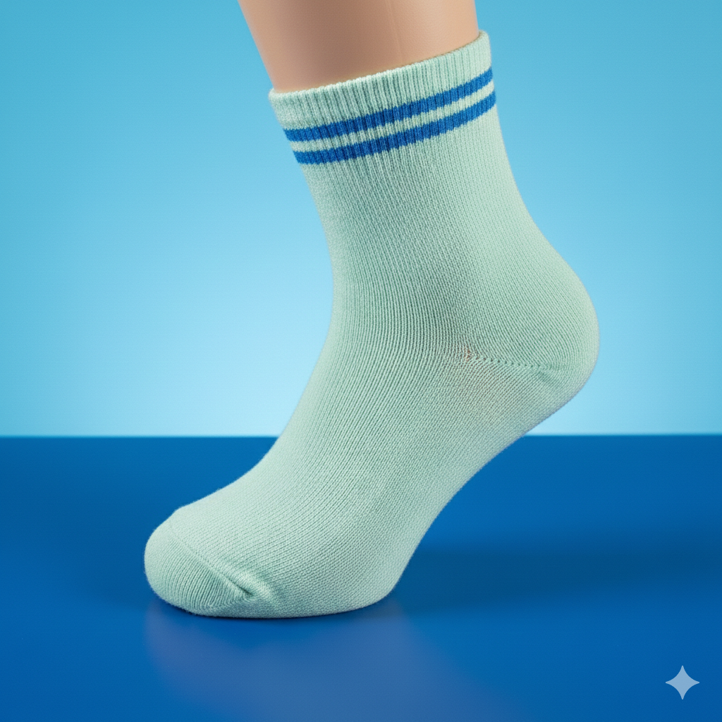 White Cotton Sock with Blue Stripes