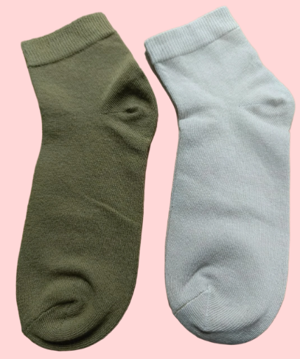 Olive Green & White Ankle Socks - 2 Pack