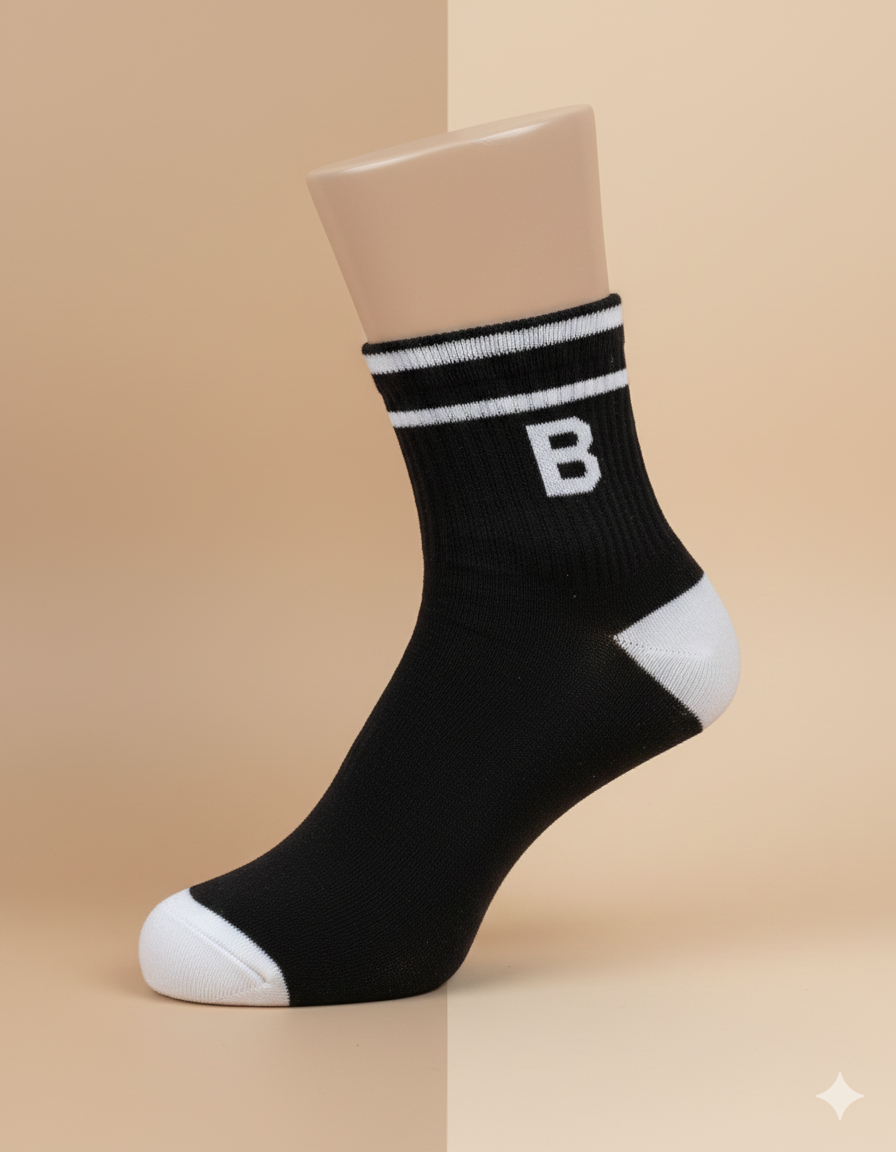 Premium Ribbed Crew Socks with Signature "B" 