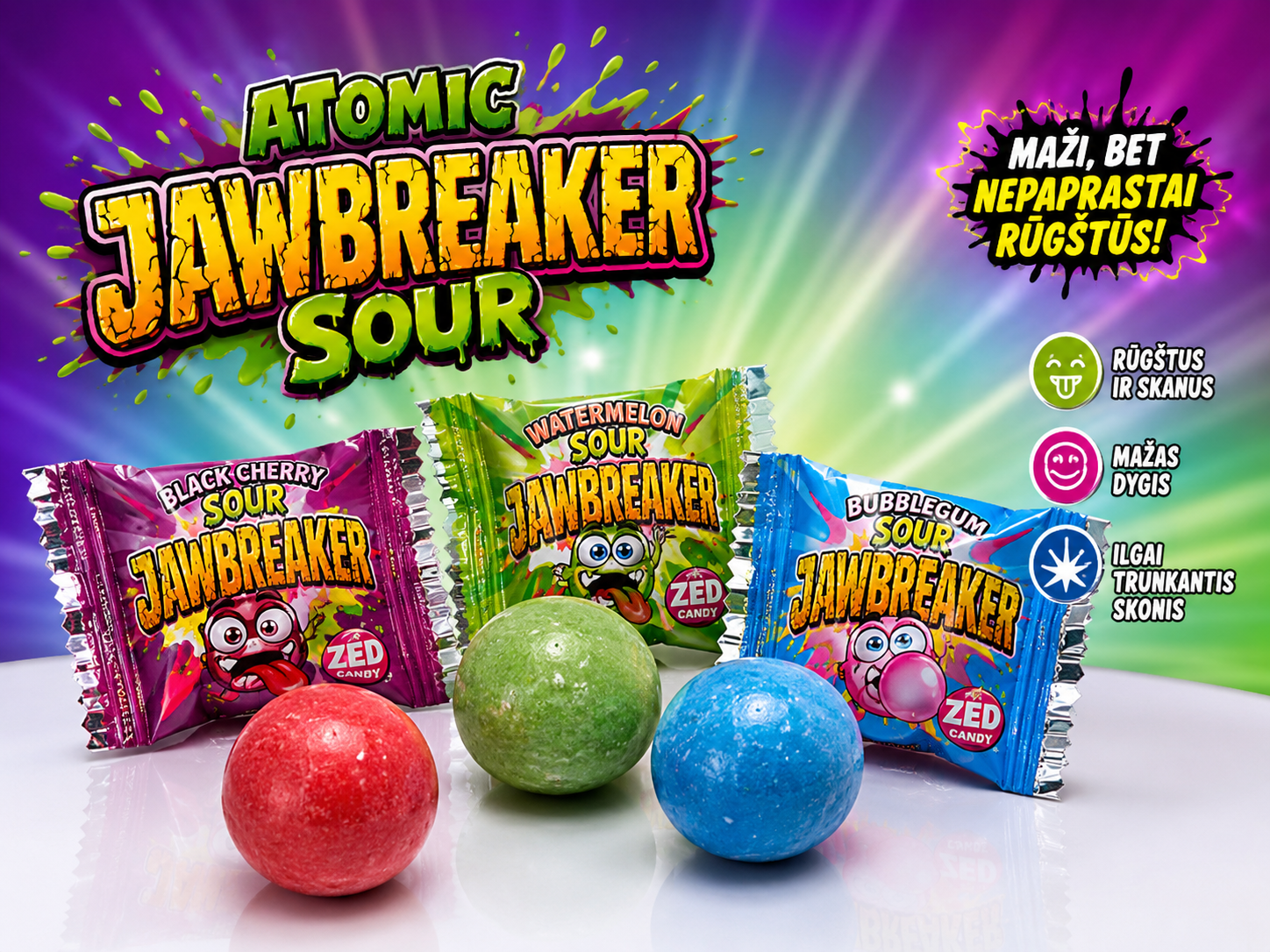 Mini Jawbreaker rūgštūs saldainiai 🍬🔥