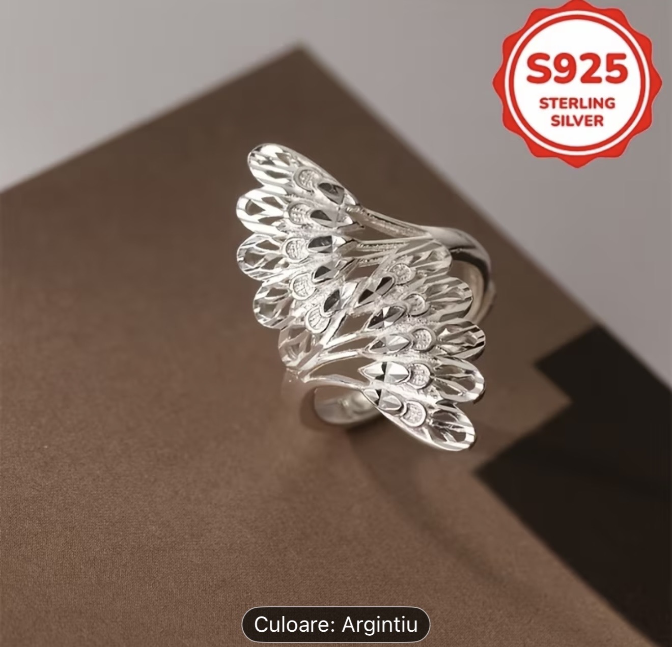 Inel cu frunze de argint
