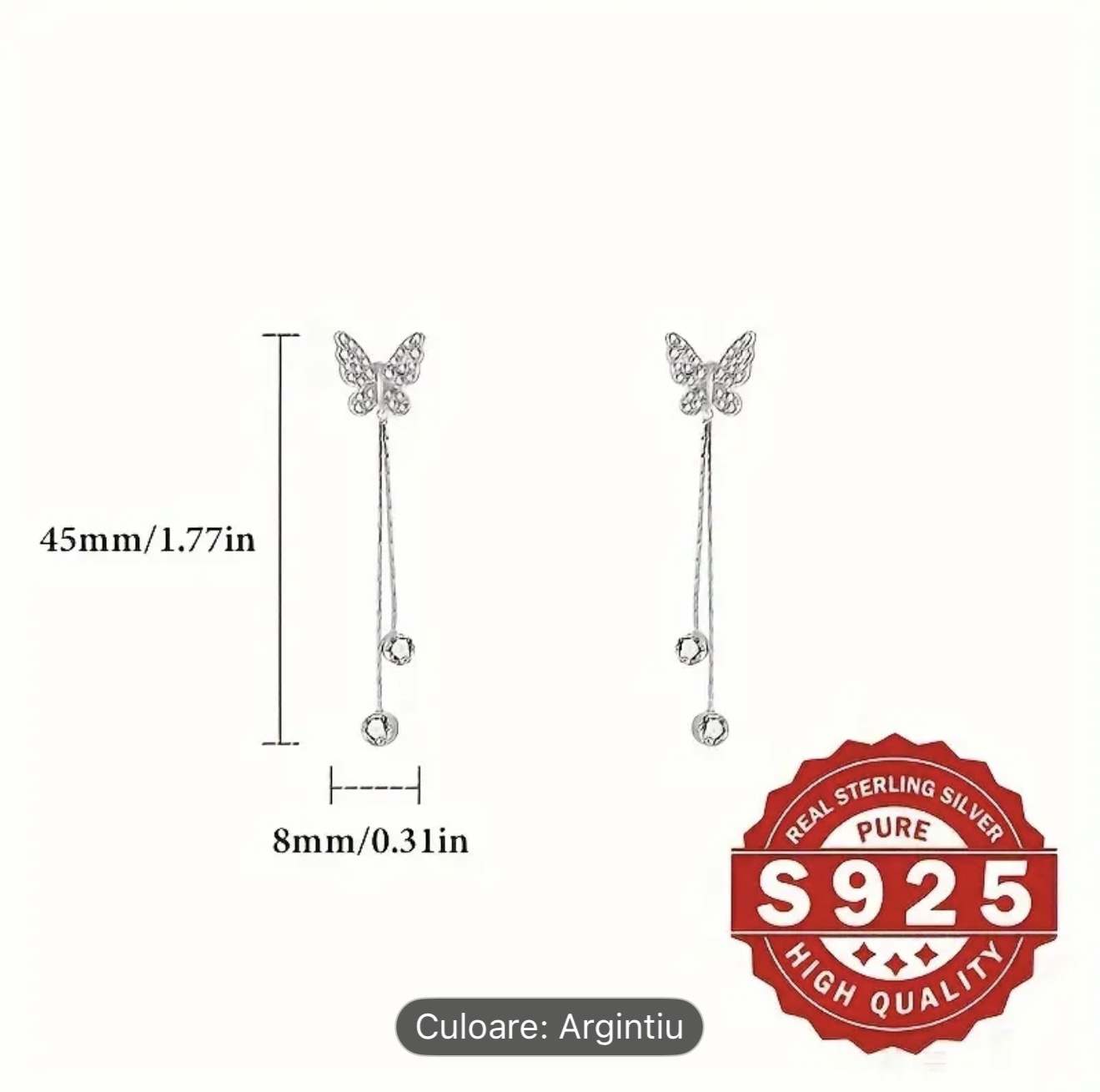 Cercei cu picătură de argint Fluture