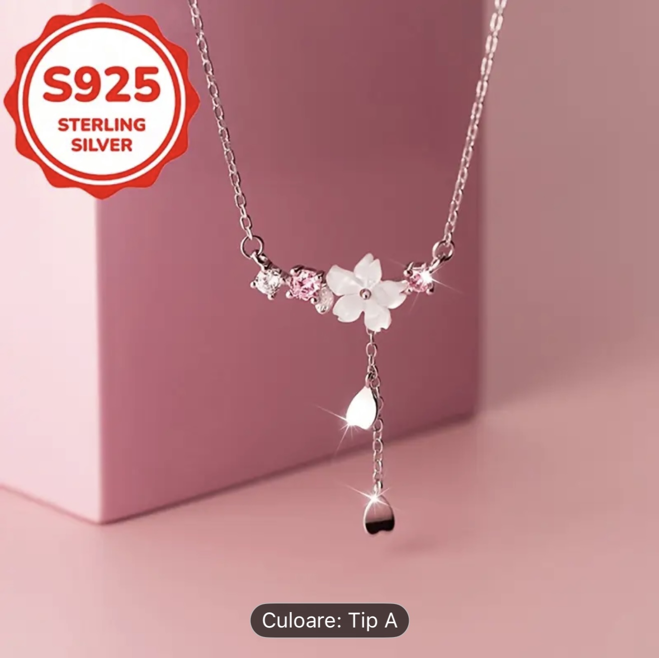 Colier elegant din argint Flori de Cireș