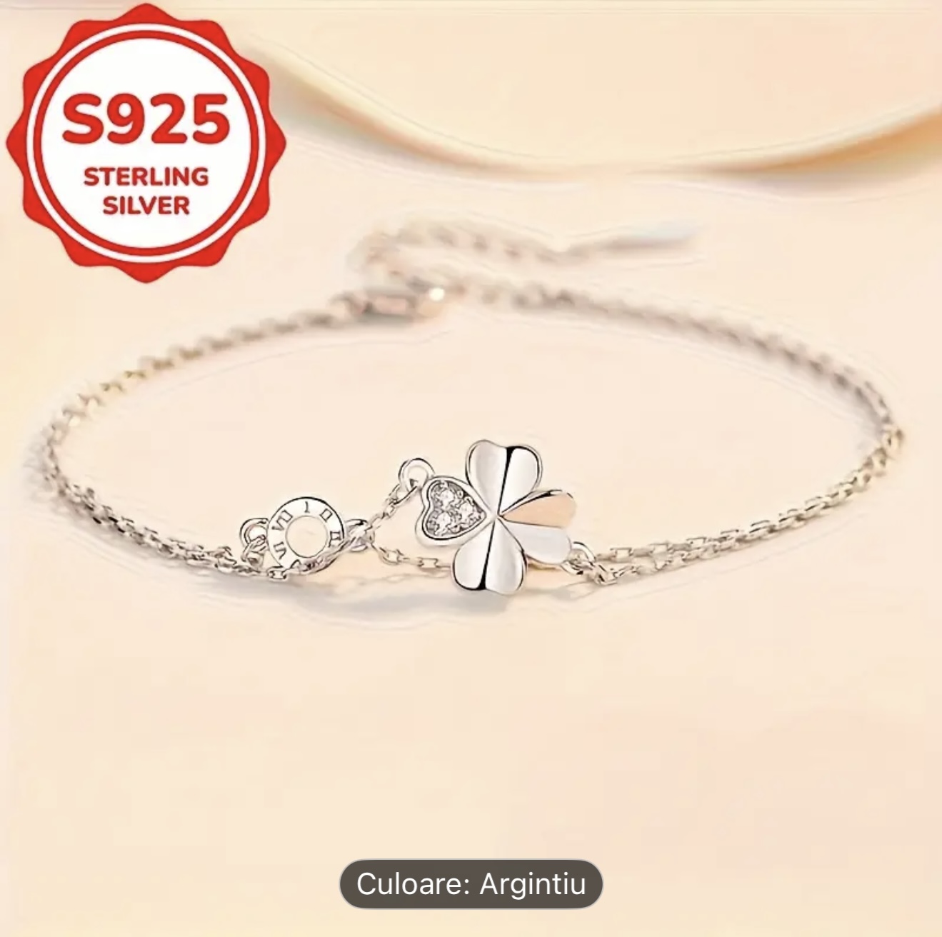Brățară din argint cu trifoi cu patru foi