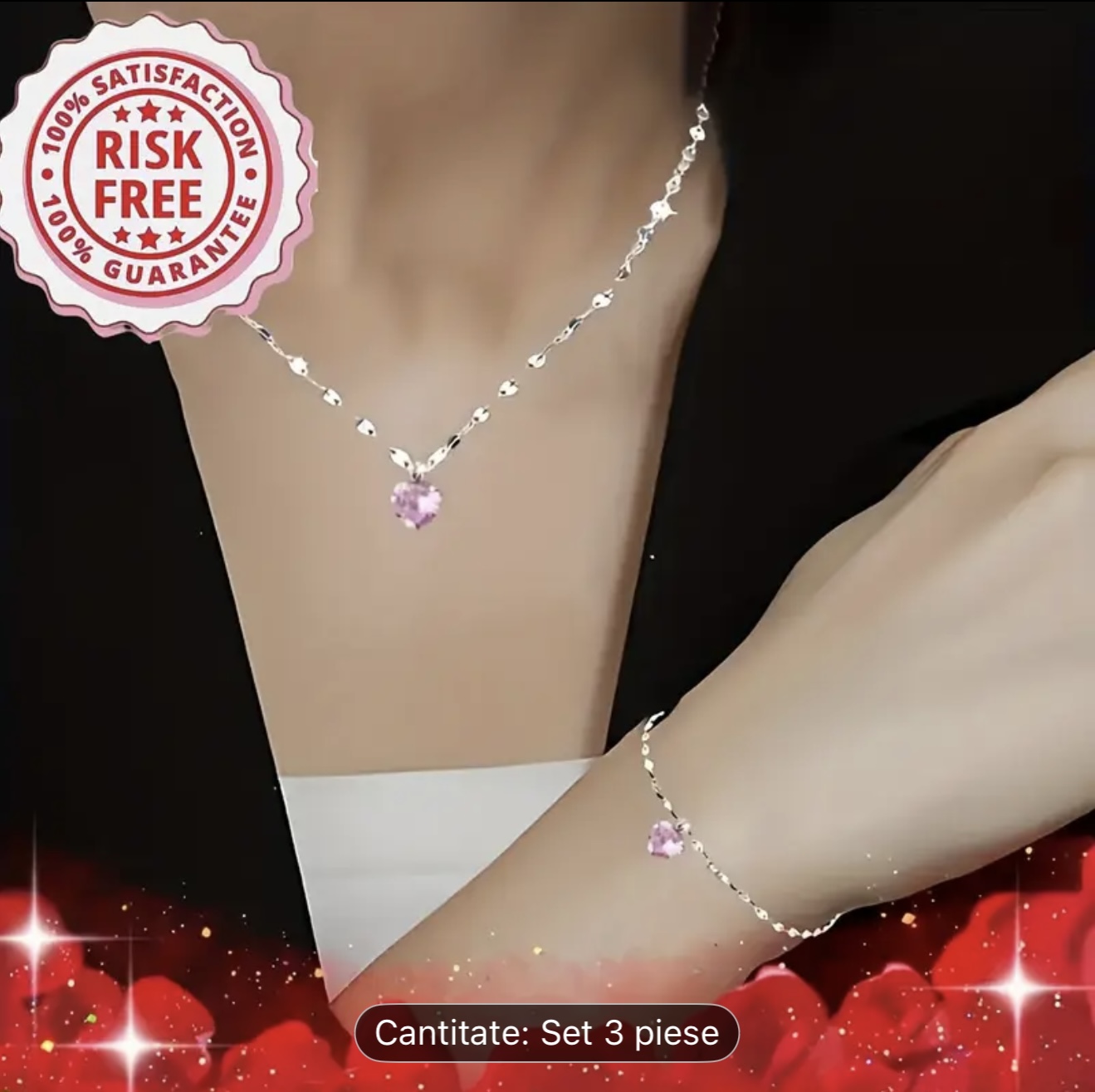 Set de bijuterii din cristal în formă de inimă