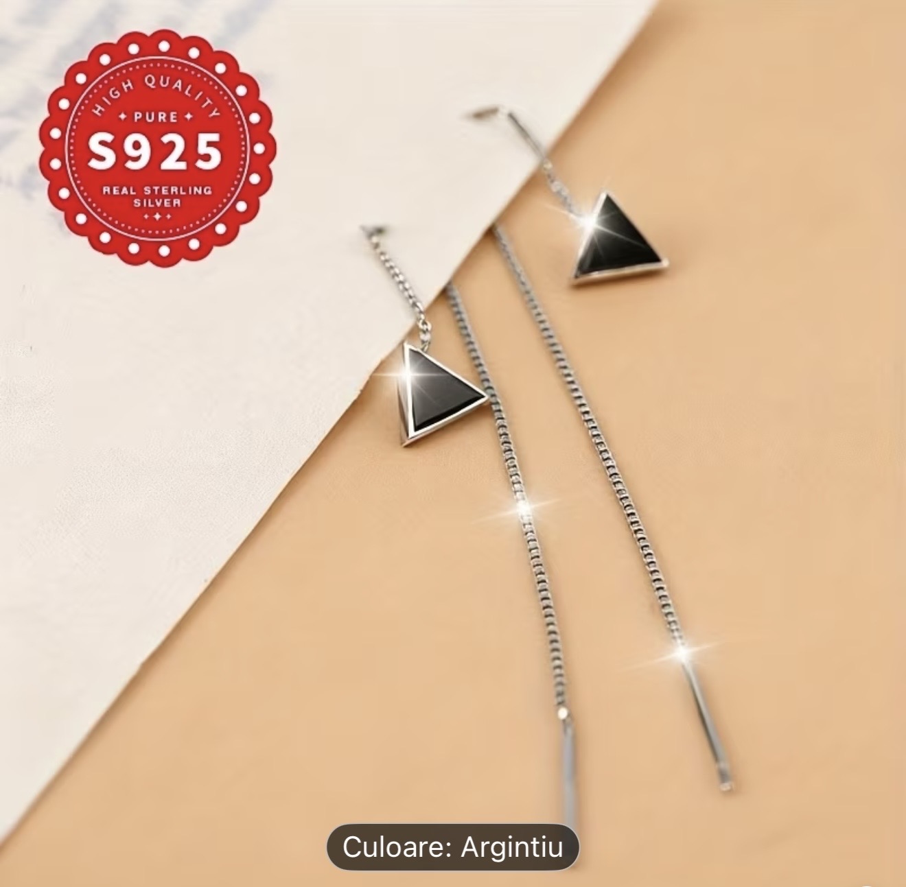 Cercei geometrici din argint sterlin cu filet