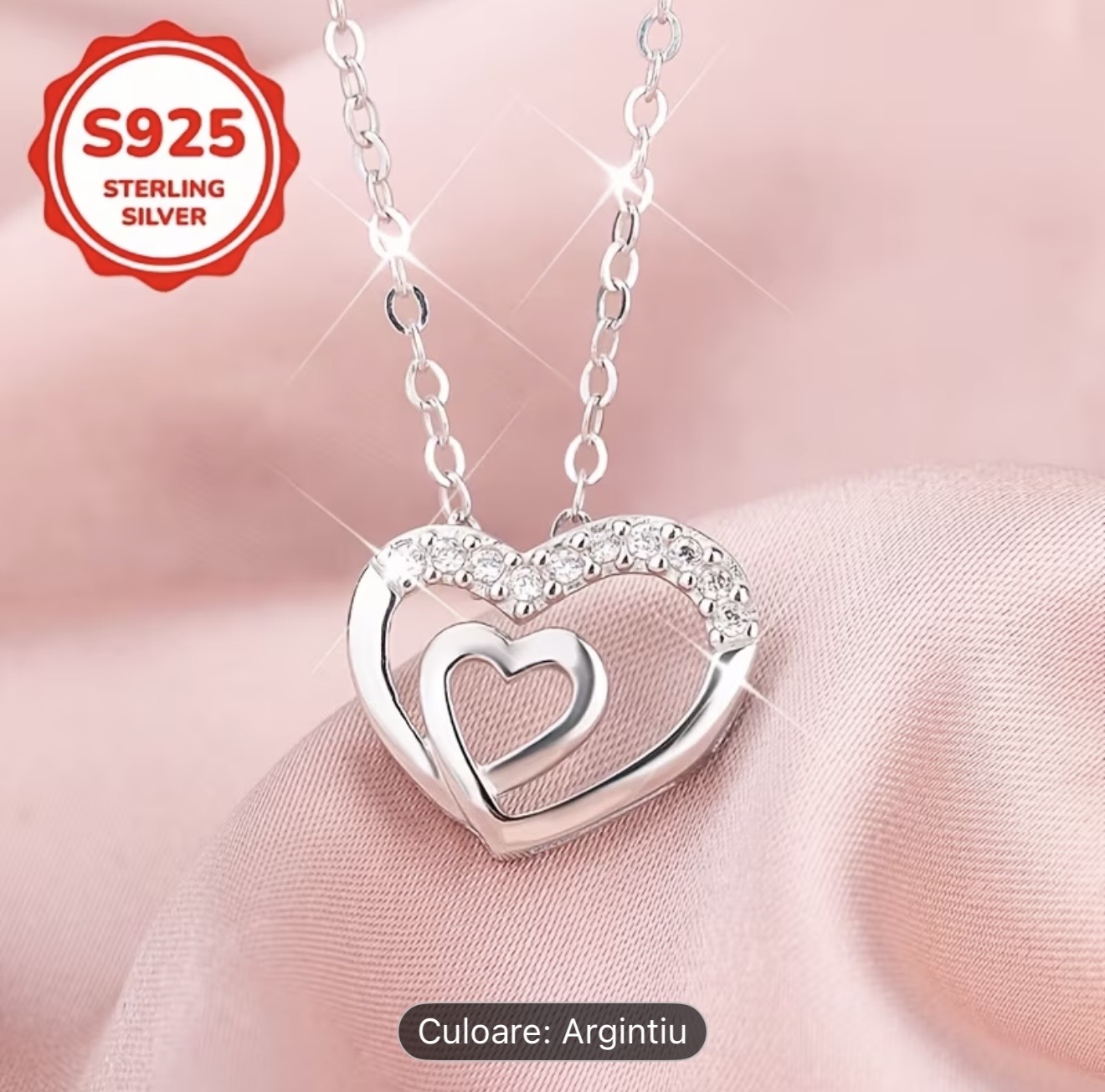 Colier cu pandantiv inimă dublă din argint