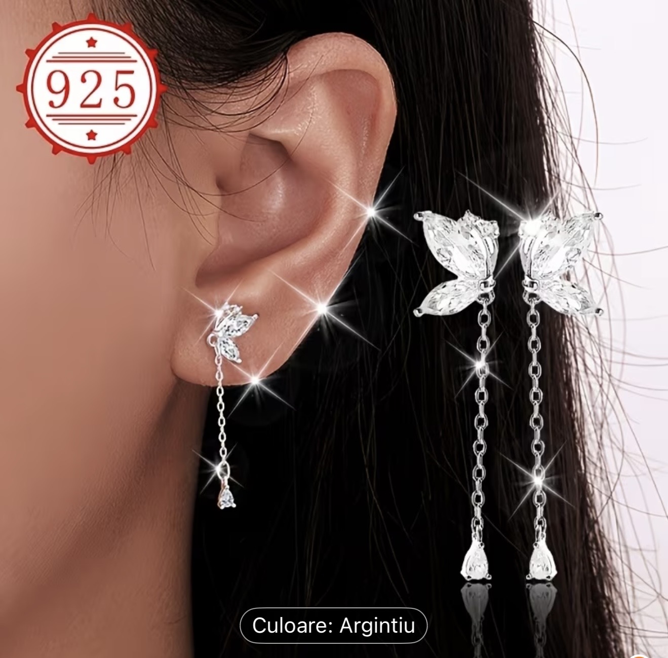 Cercei fluture din argint sterling