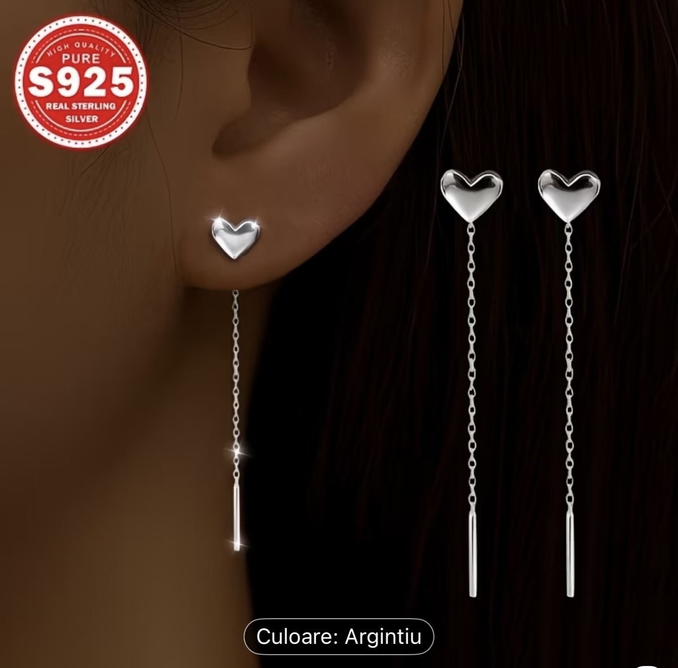 Cercei cu inimă din argint 925