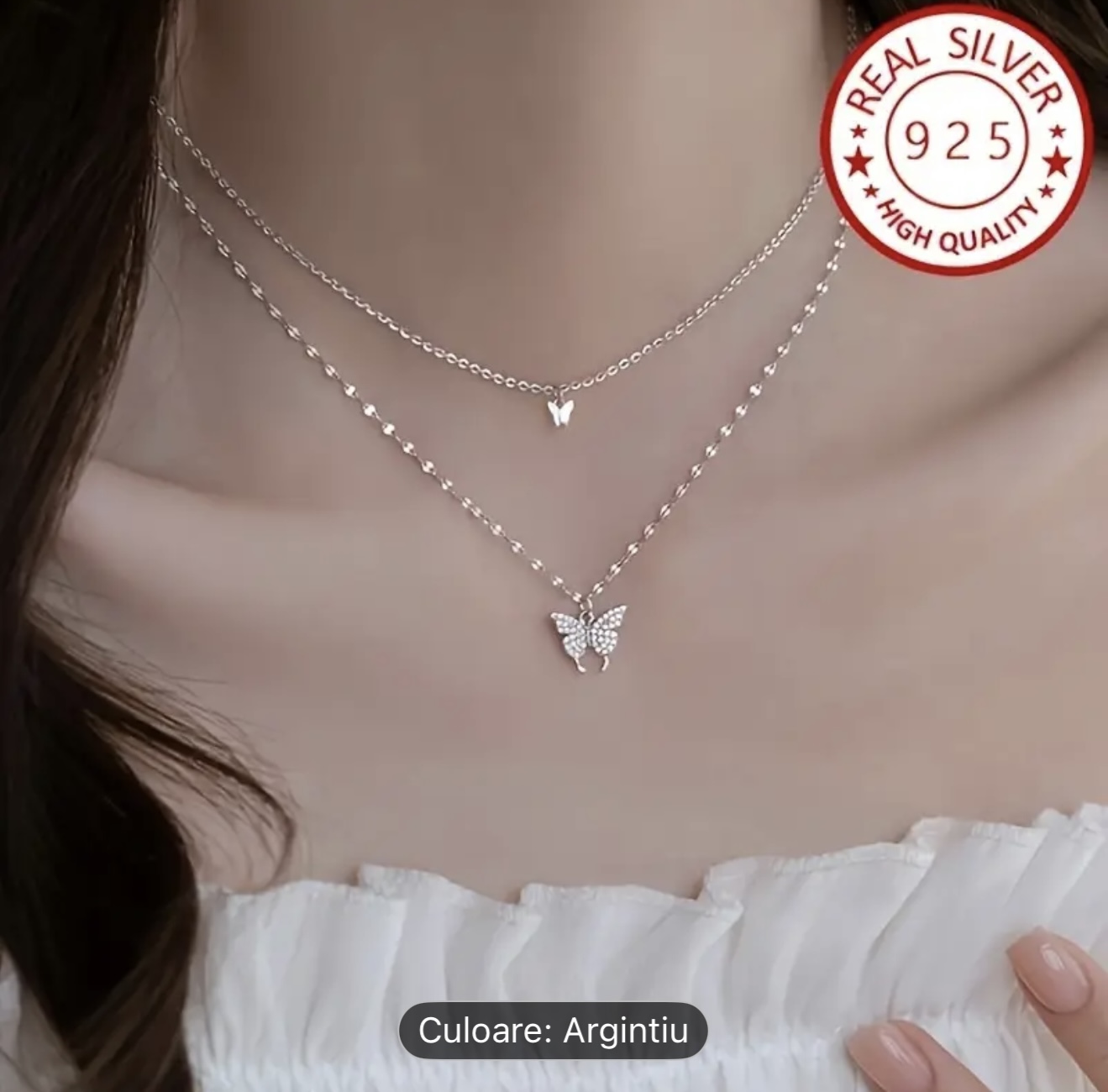 Set colier fluture argint