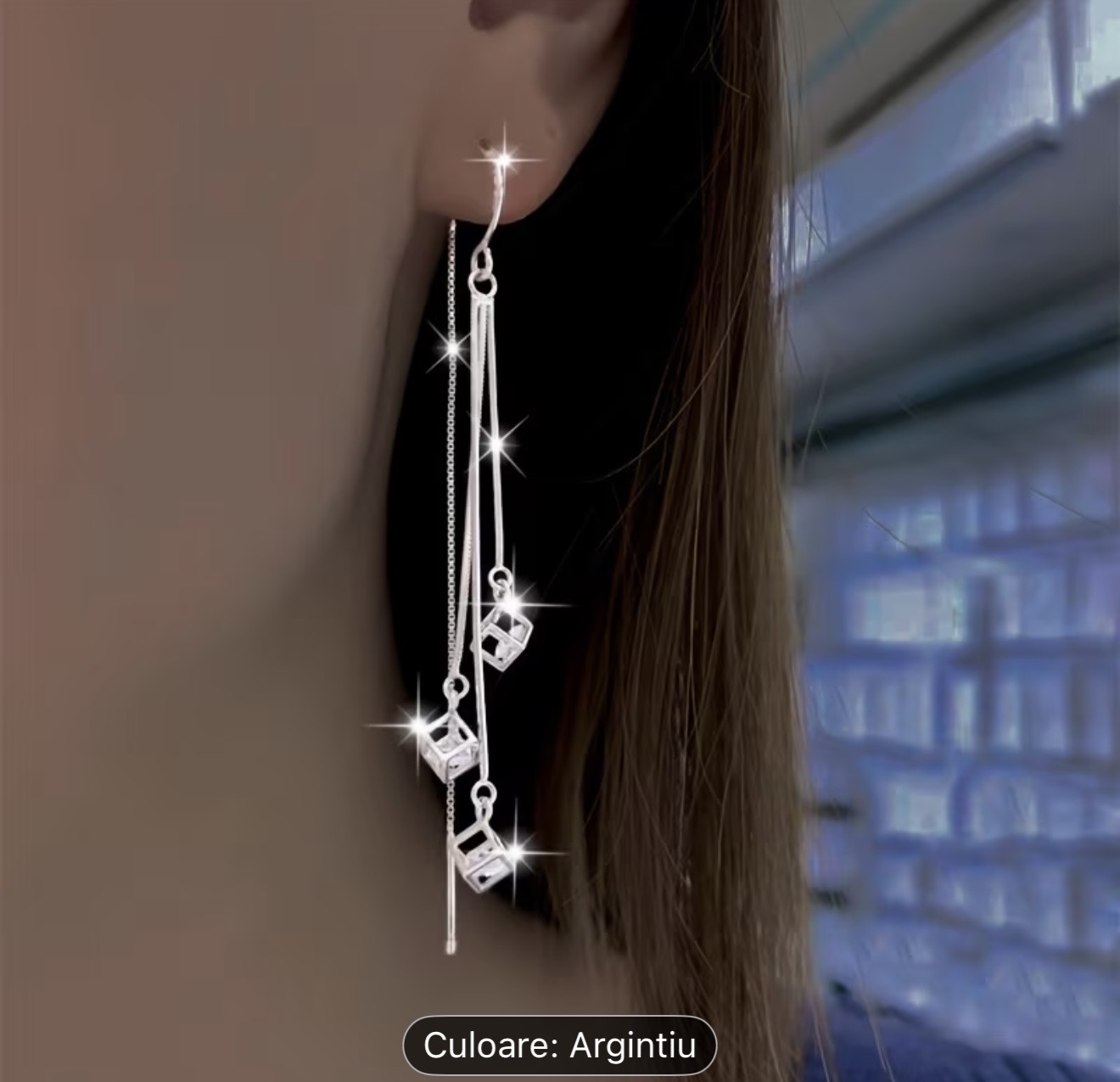 Cercei cu picătură din argint geometric