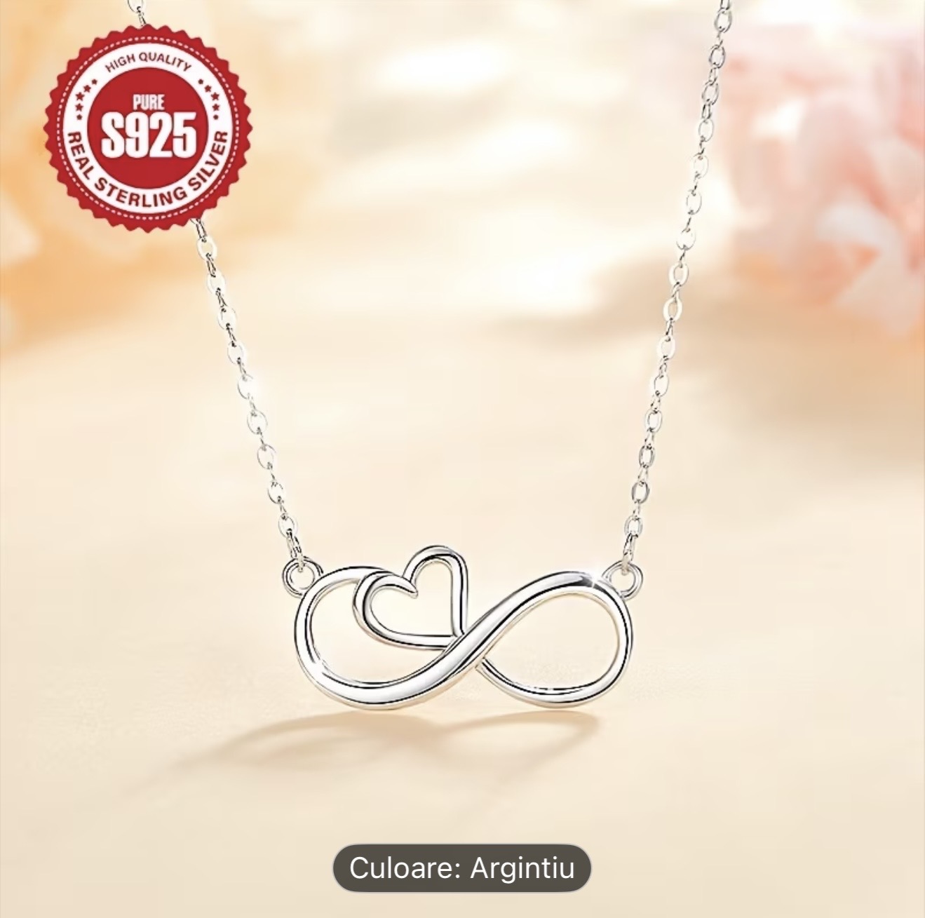 Colier din argint sterling cu inimă infinită