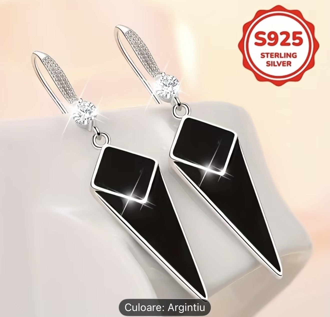 Cercei geometrici din argint sterling cu onix negru