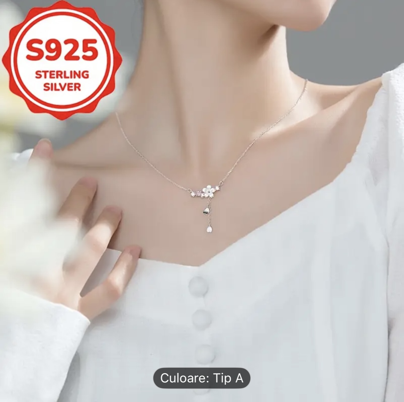 Colier elegant din argint Flori de Cireș