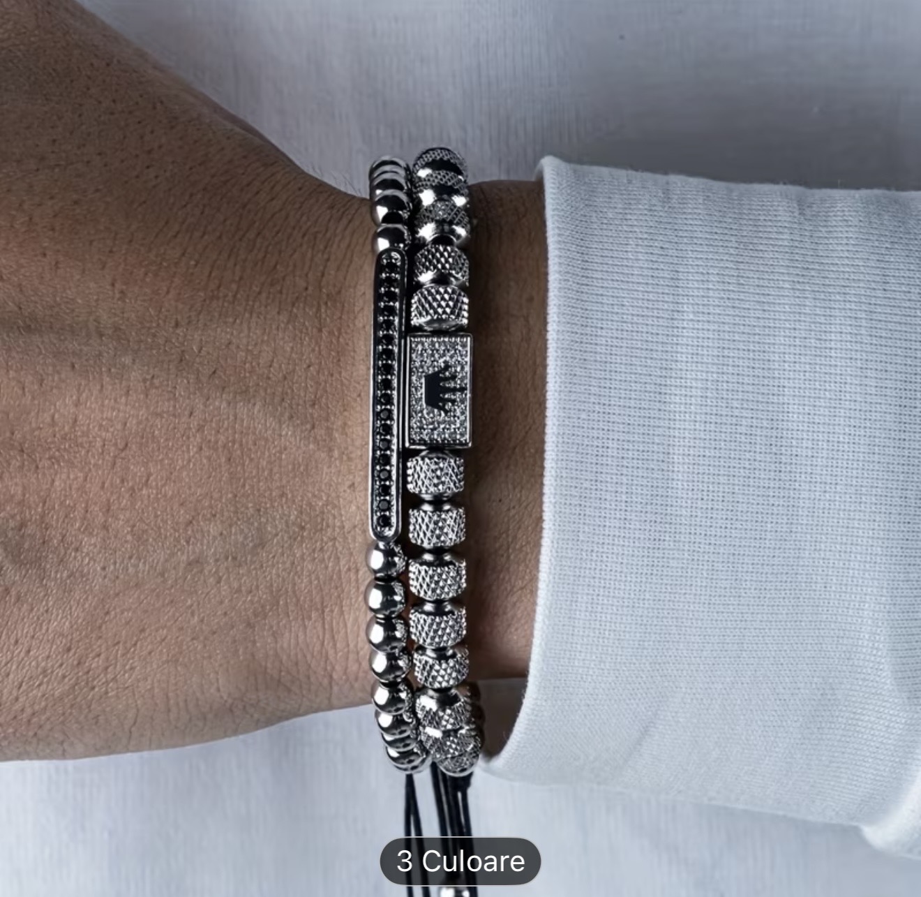 Set de brățări bărbătești cu mărgele argintii