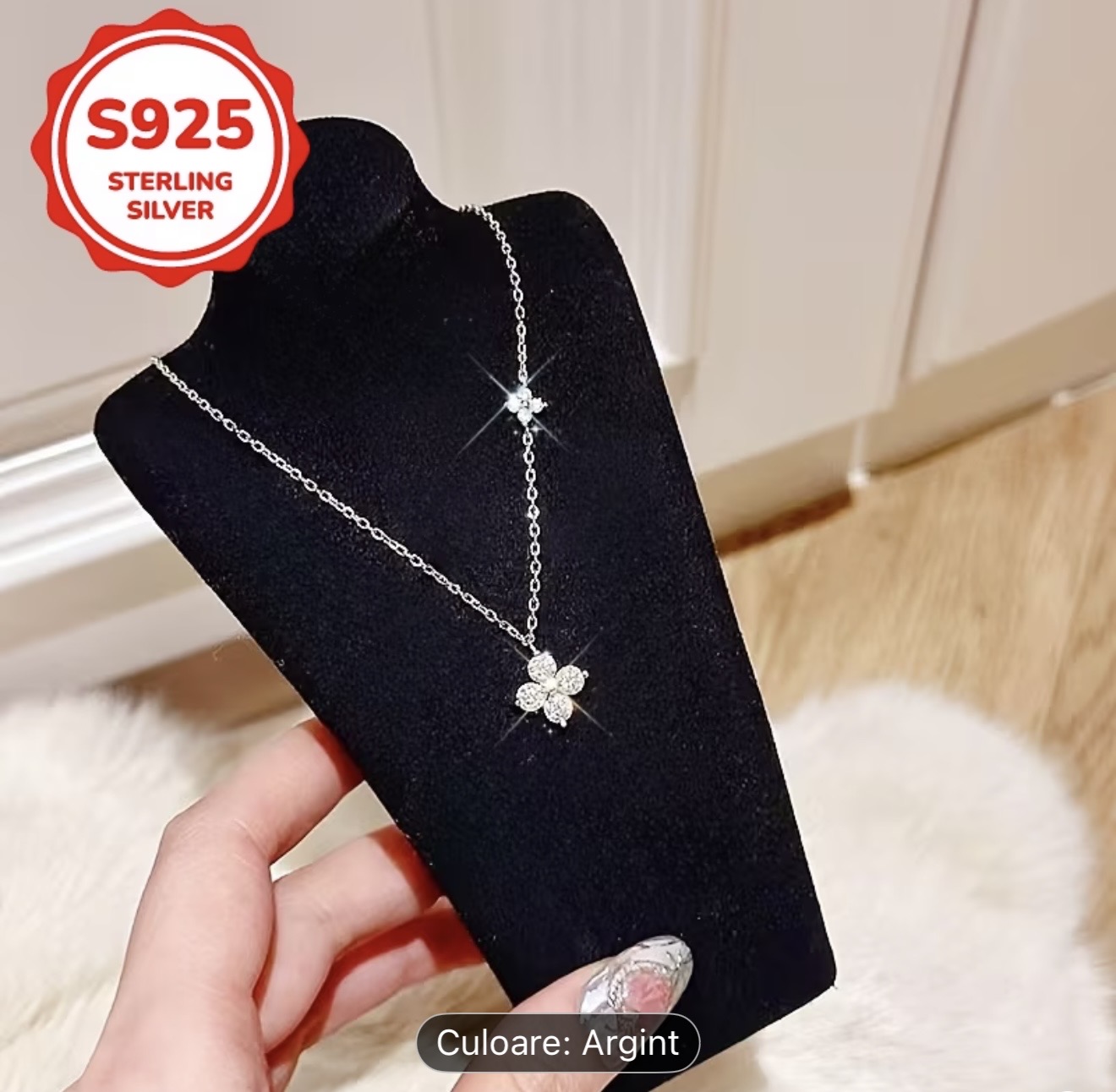 Colier din argint sterling cu trifoi cu patru foi