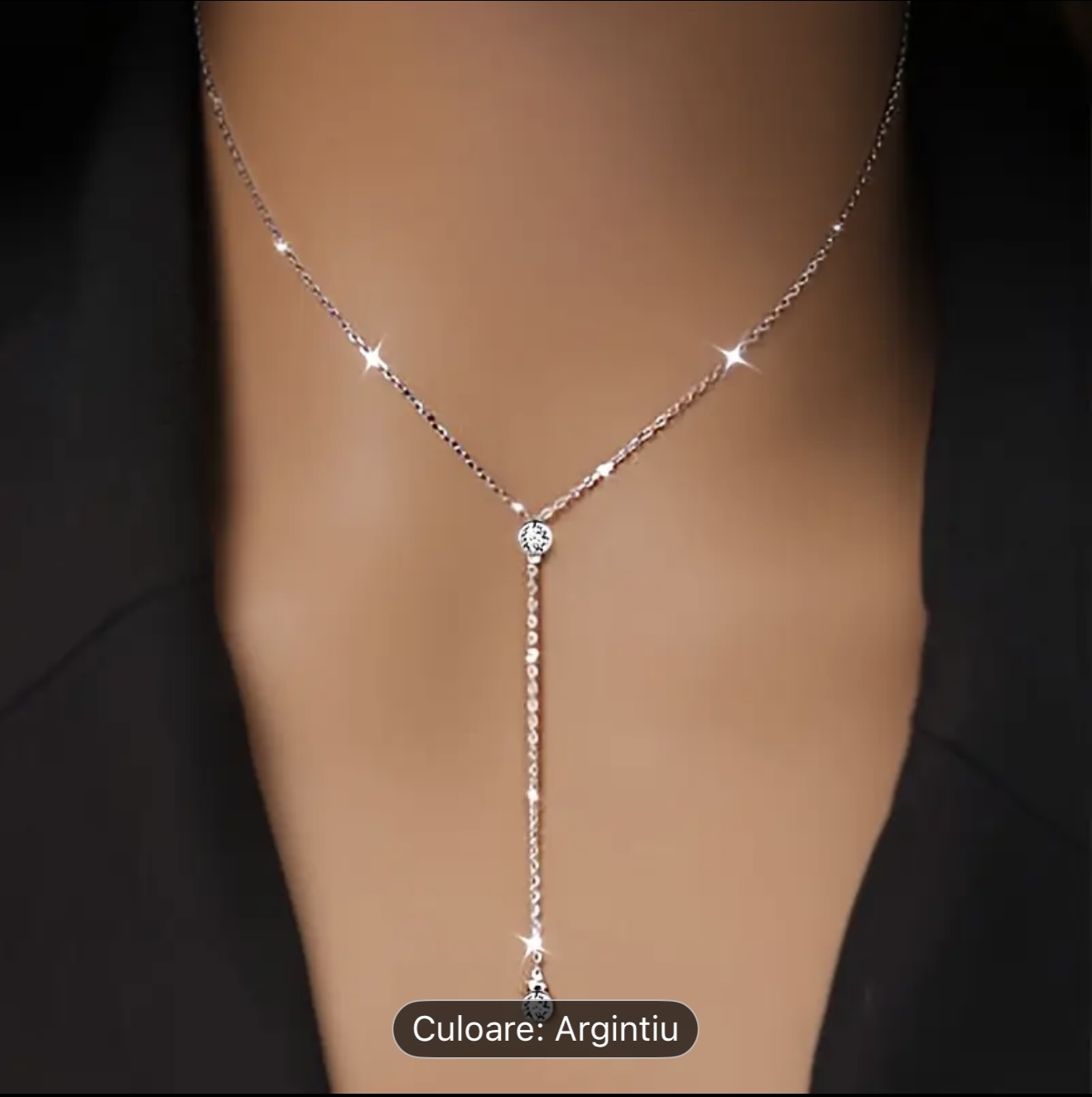 Colier elegant cu lariat din argint