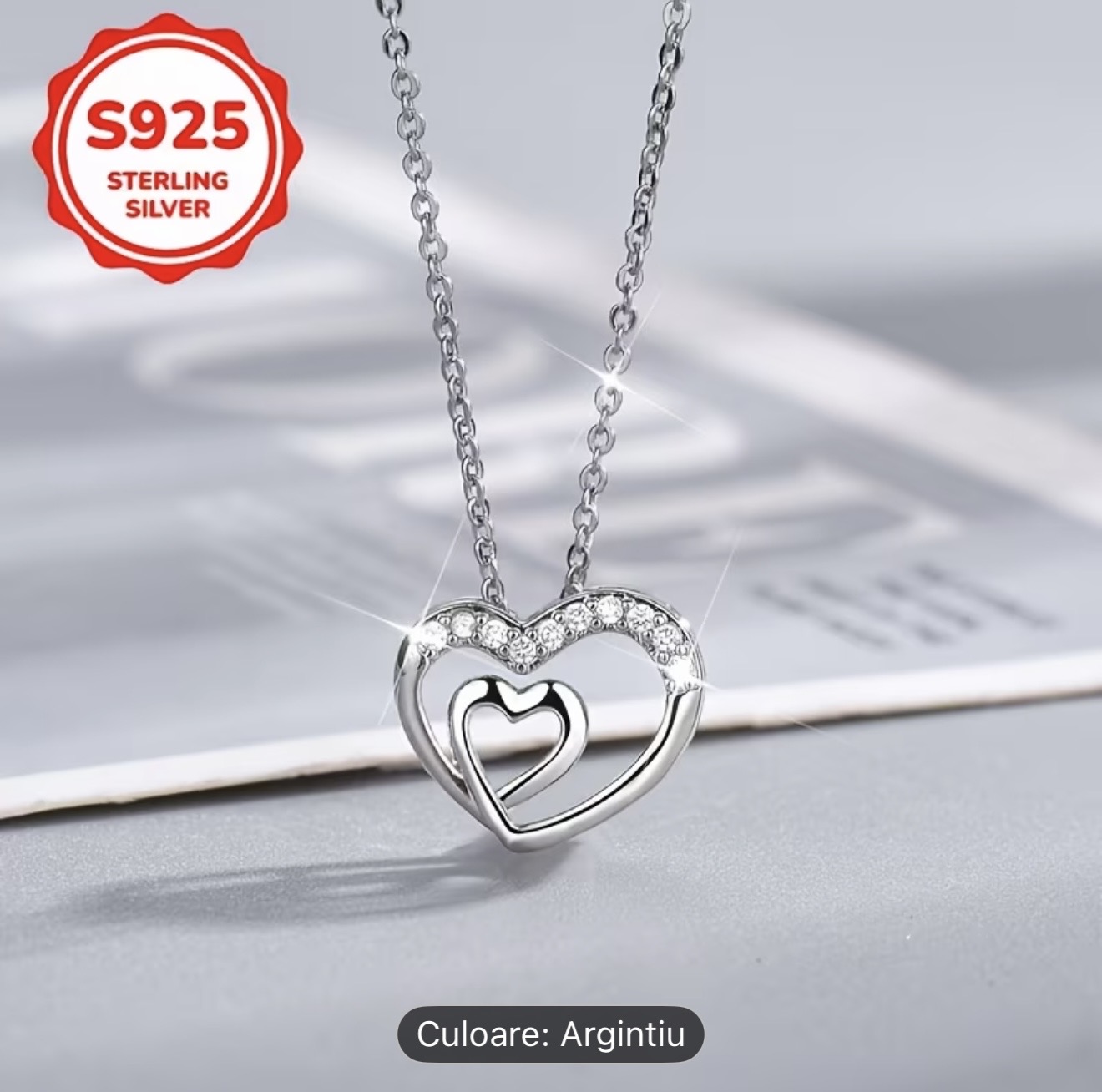 Colier cu pandantiv inimă dublă din argint