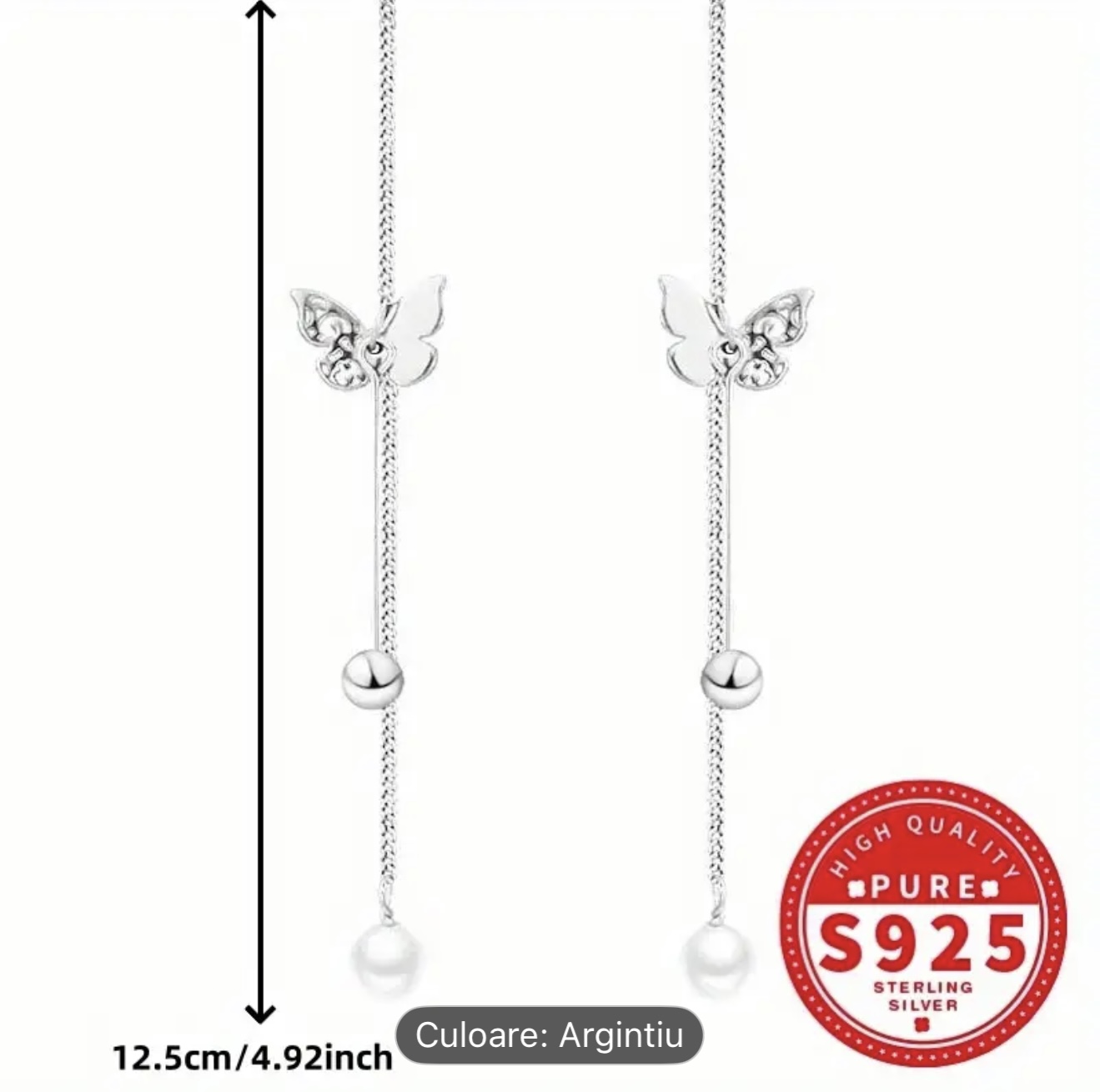 Cercei cu picătură fluture de argint
