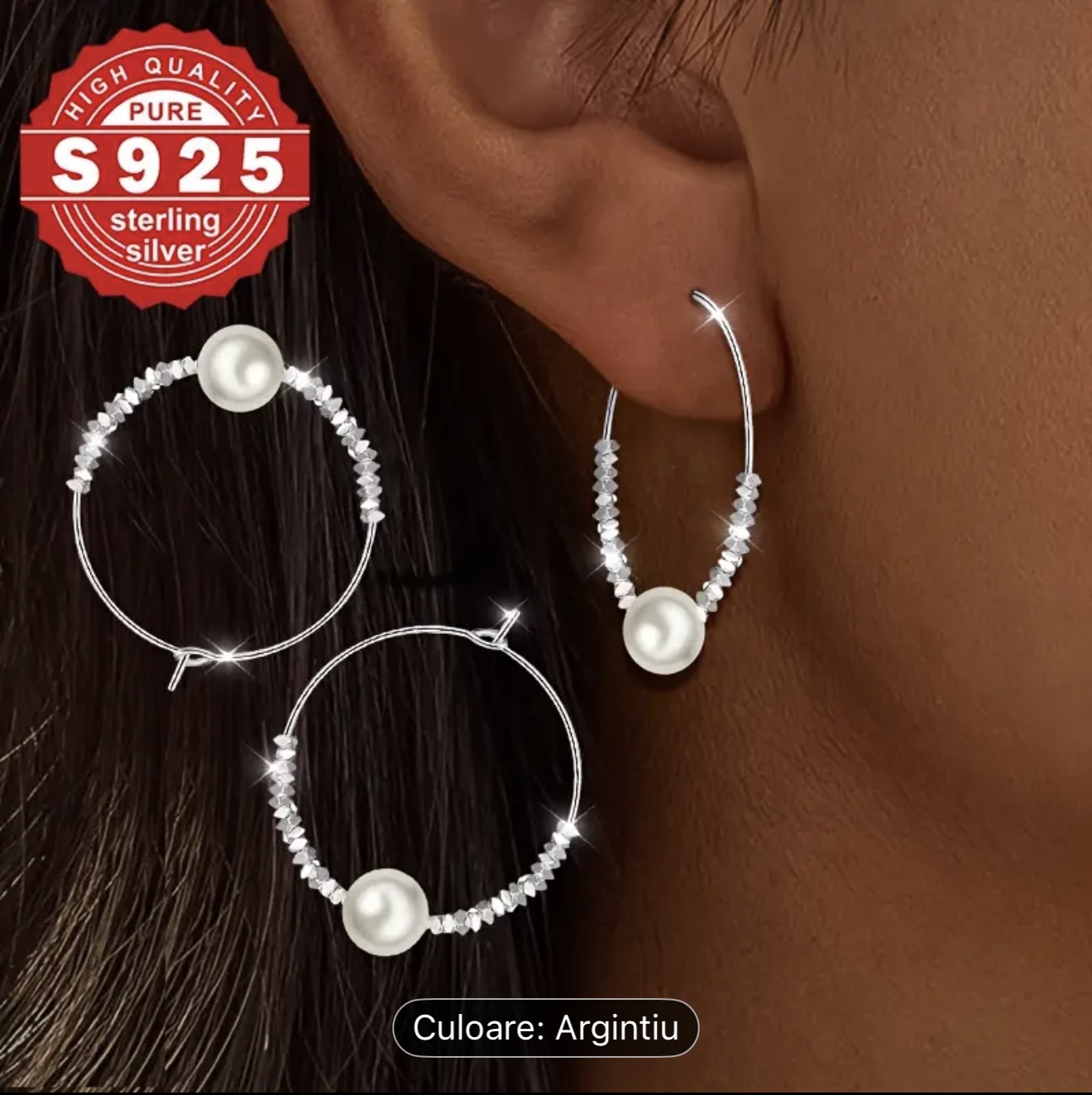 Cercei cu perle de argint