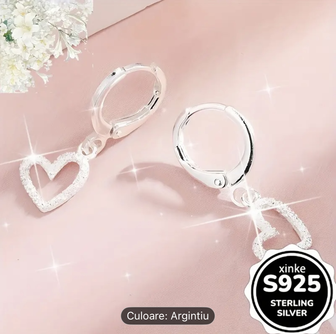 Cercei din argint în formă de inimă