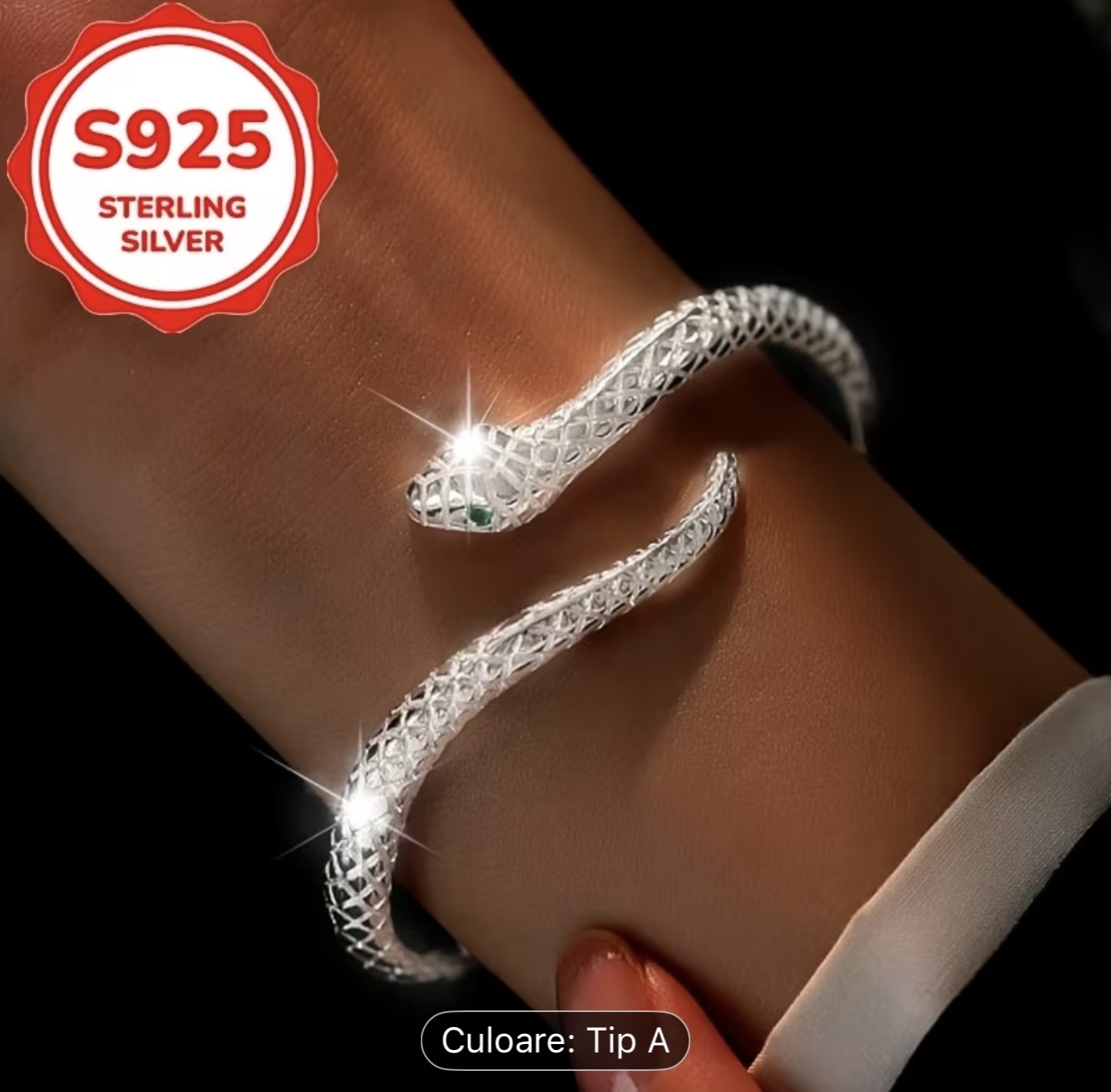 Brățară din argint sterlin S925 cu șarpe