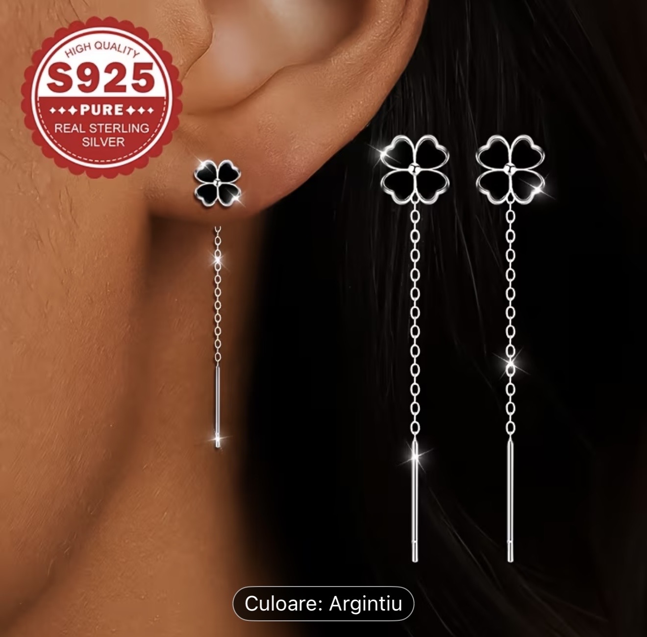 Cercei cu flori suspendate din argint sterling