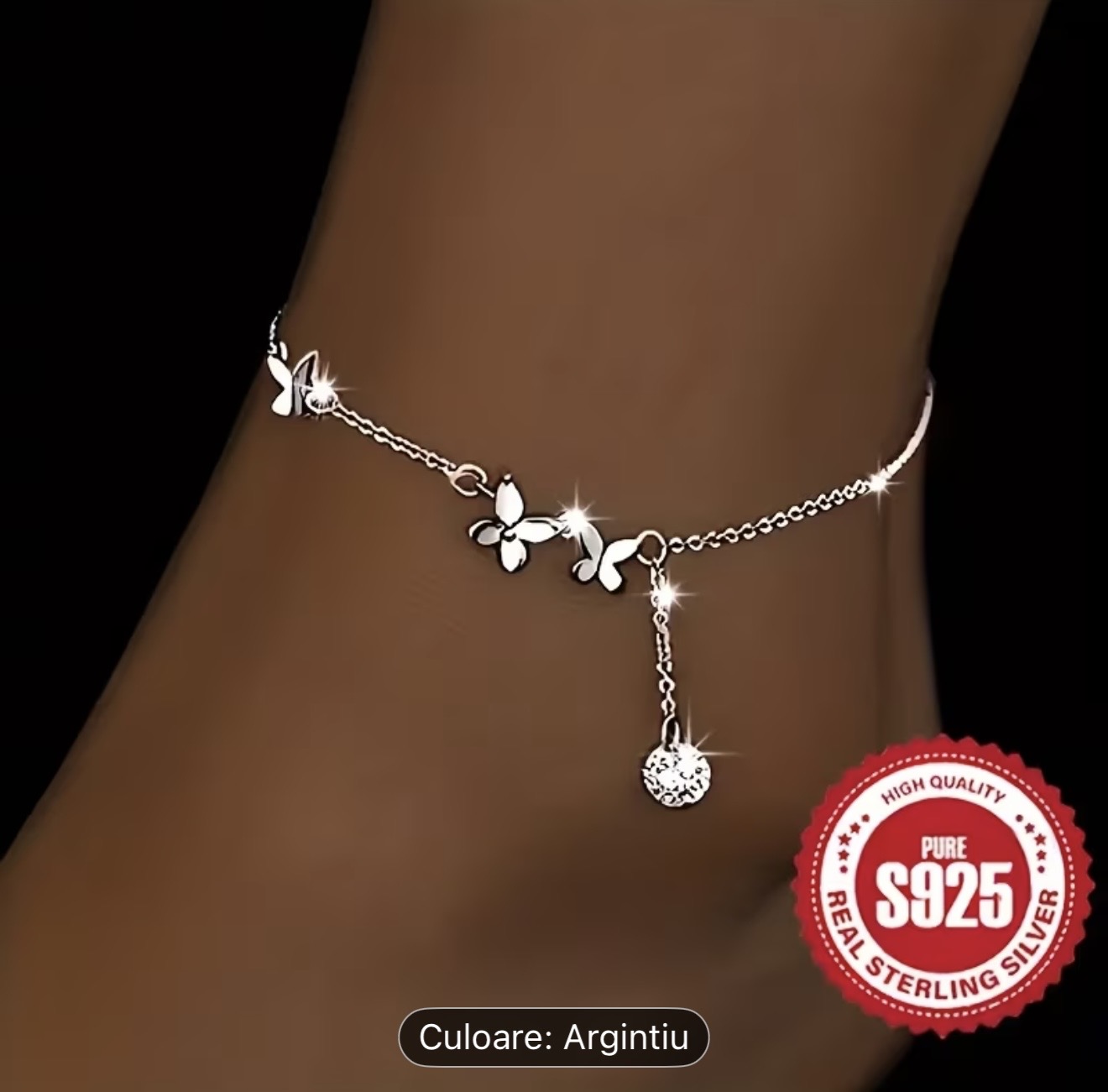 Brățară de gleznă din argint 925 cu fluture