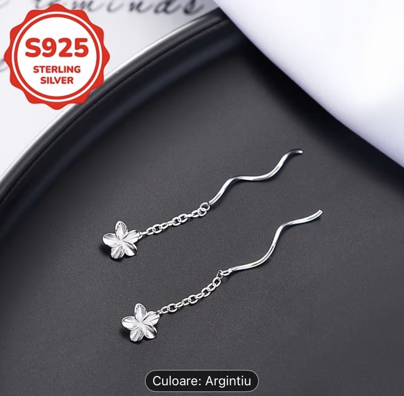 Cercei cu pandantiv din argint sterling cu flori