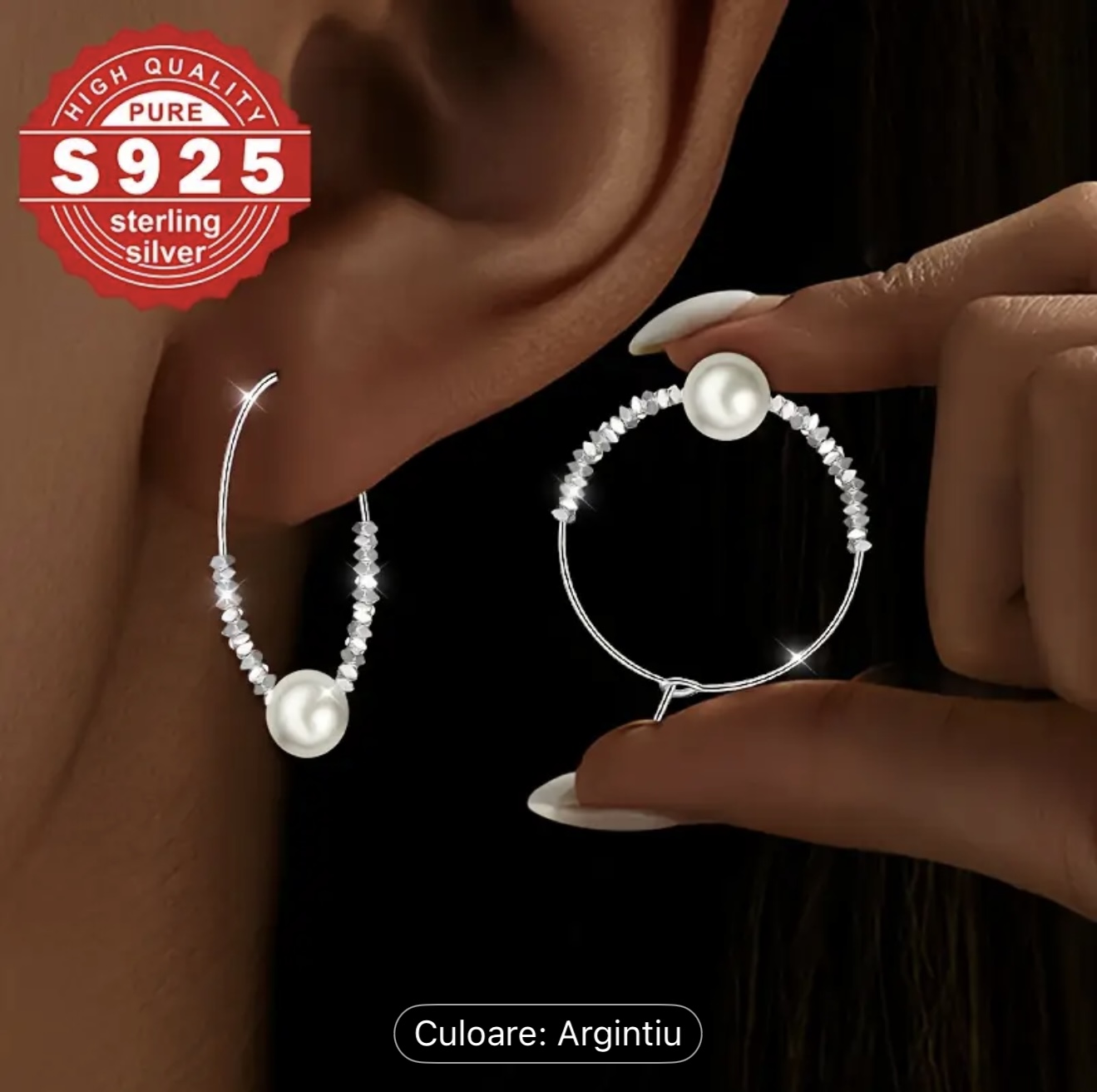 Cercei cu perle de argint