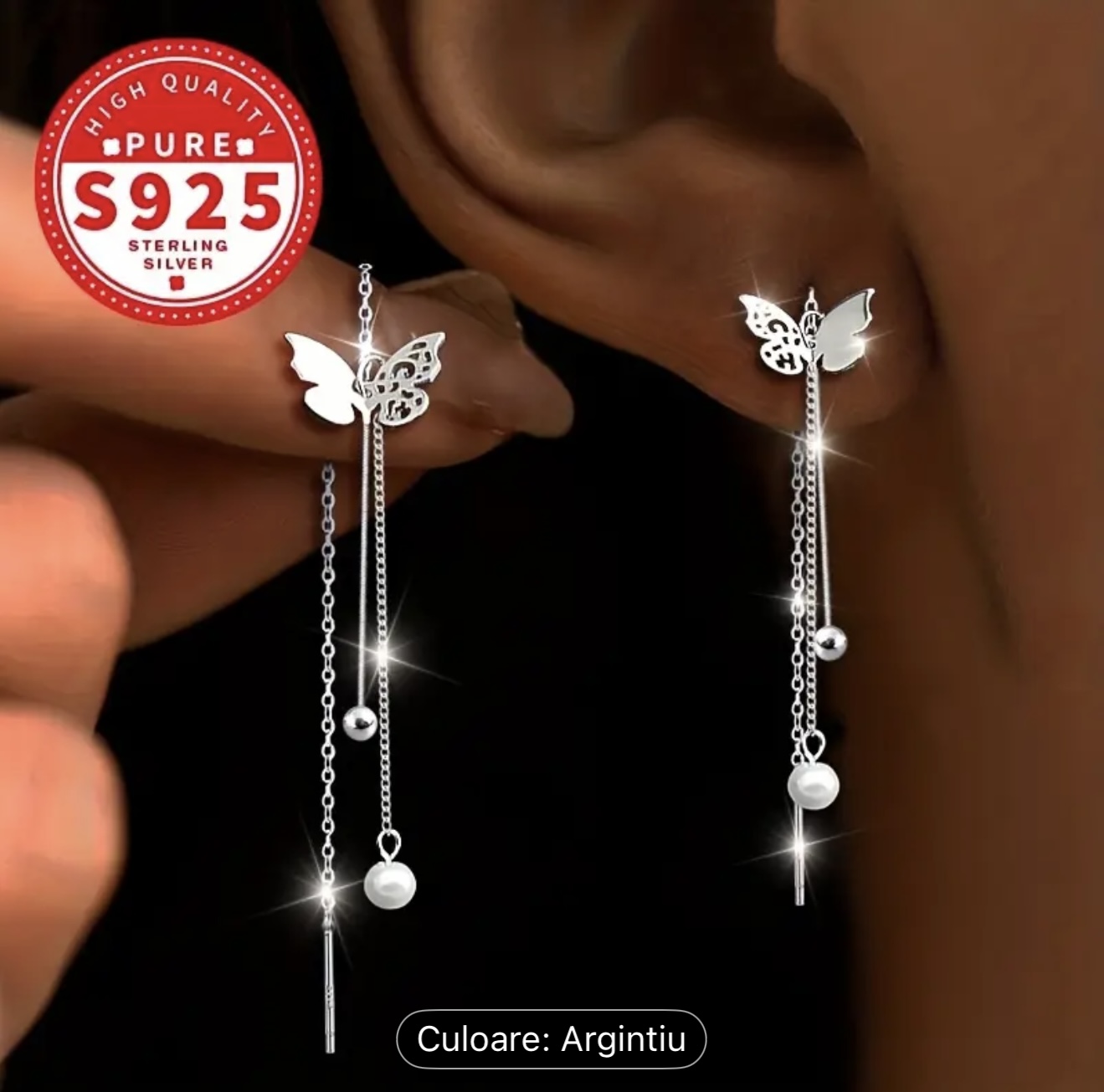Cercei cu picătură fluture de argint