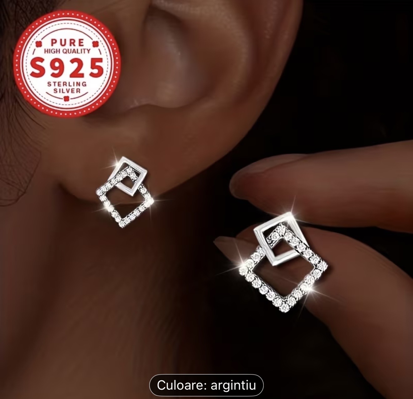 Cercei geometrici din argint sterling