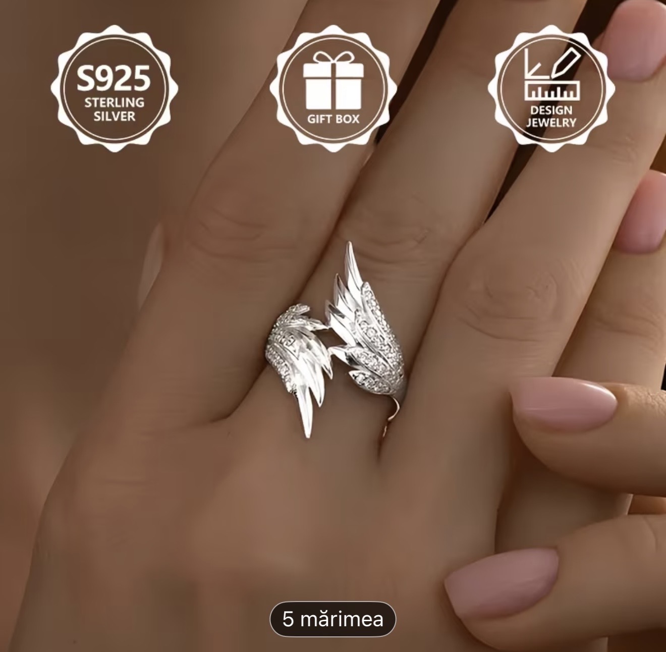 Inel de argint cu aripi de înger