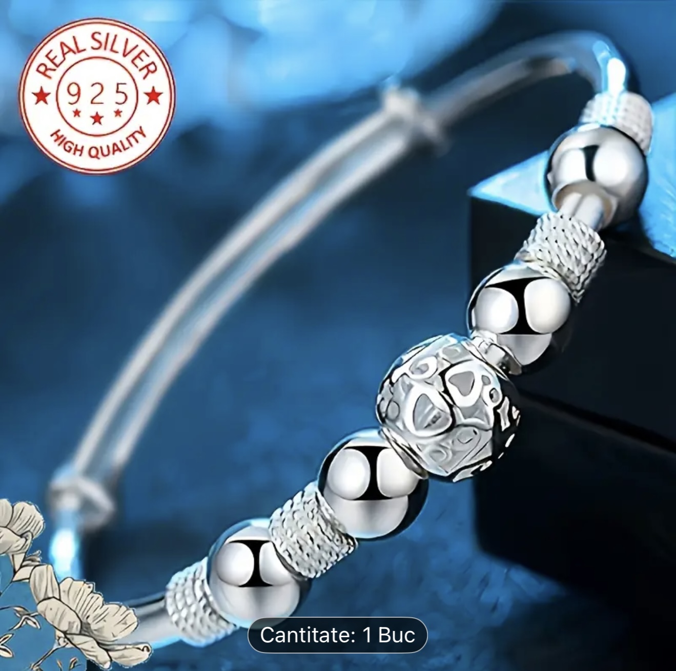 Bratara de argint cu bilute gravate