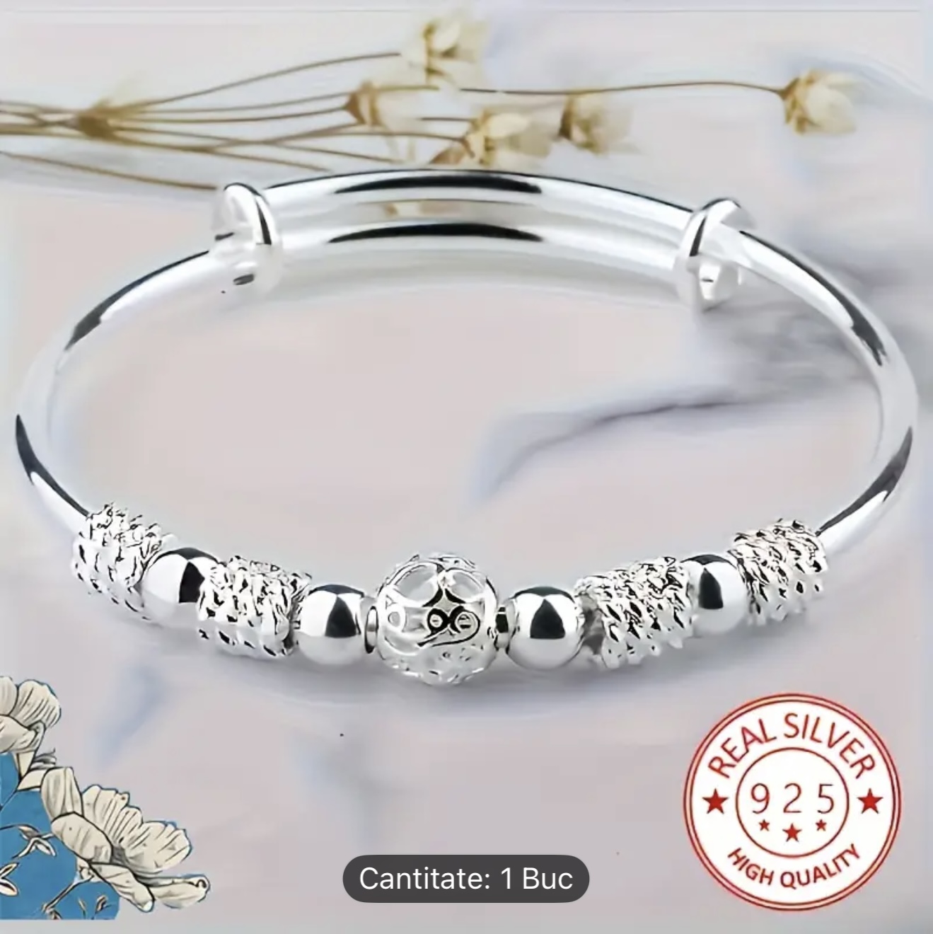 Bratara de argint cu bilute gravate