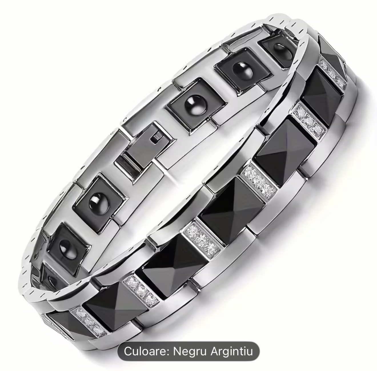 Brățară din oțel inoxidabil negru-argintiu