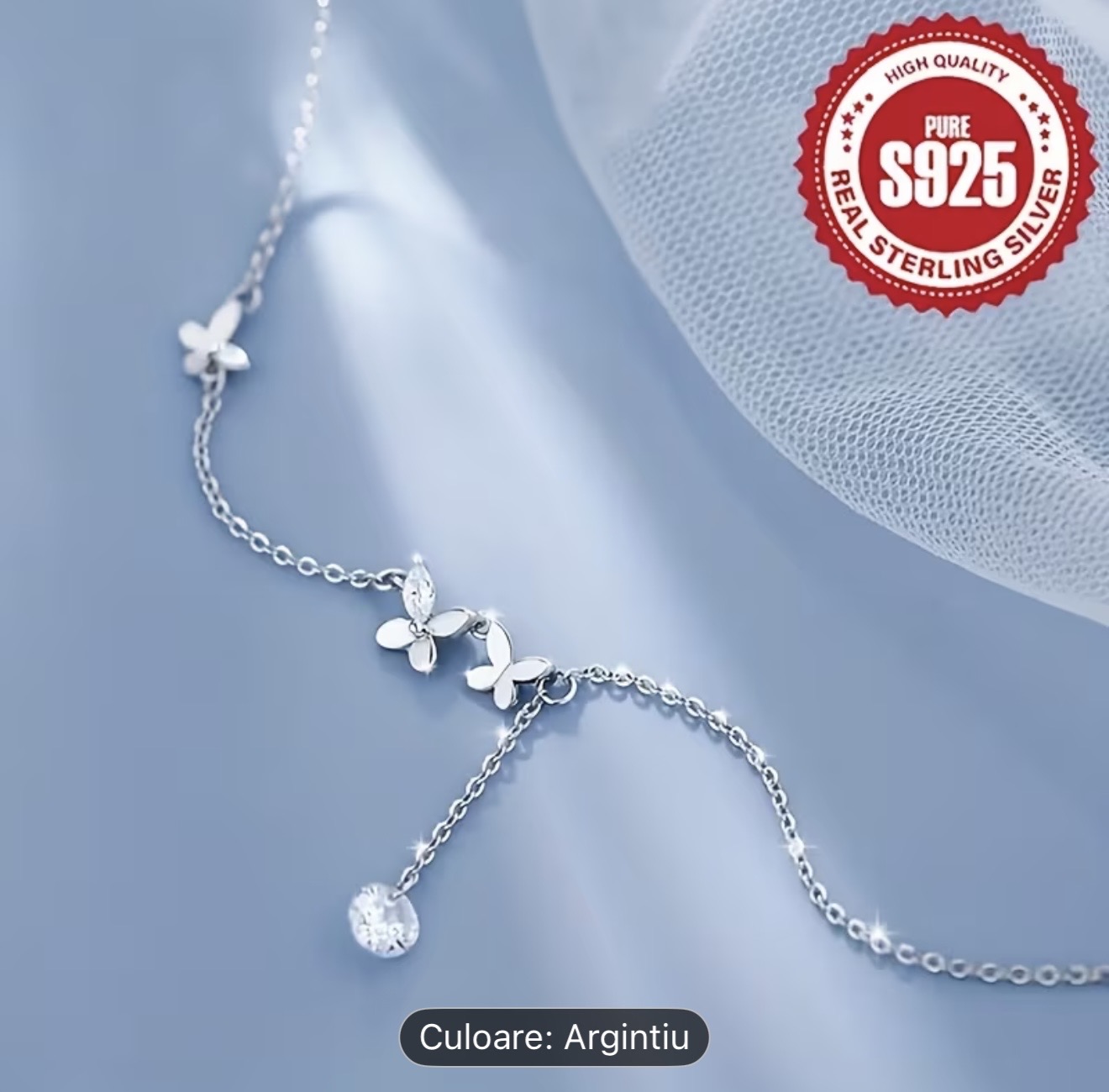 Brățară de gleznă din argint 925 cu fluture