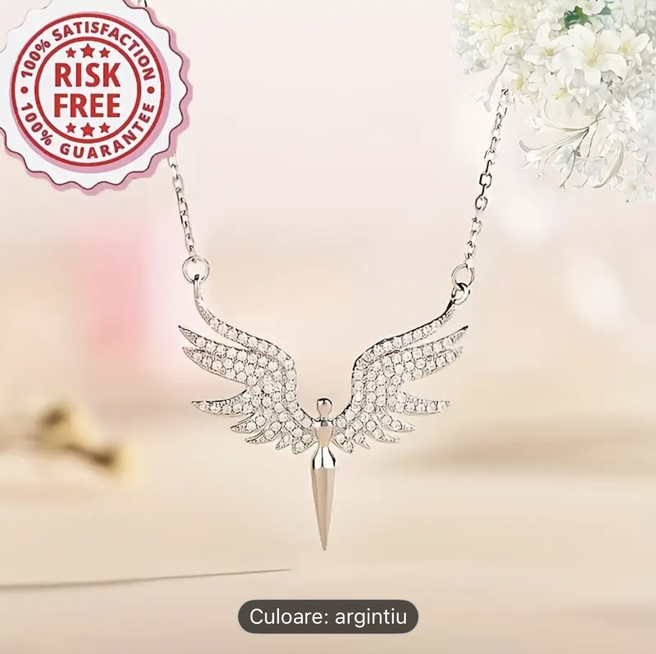 Colier cu pandantiv din argint cu aripi de înger