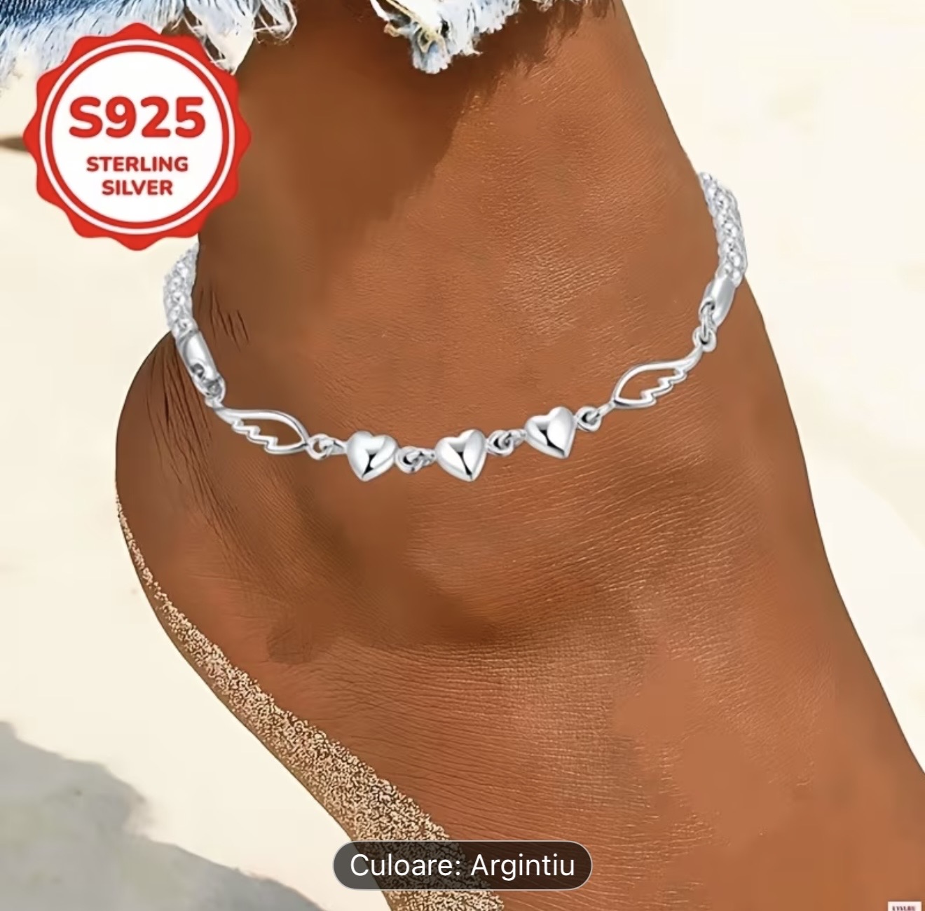 Brățară de gleznă din argint 925 cu inimă
