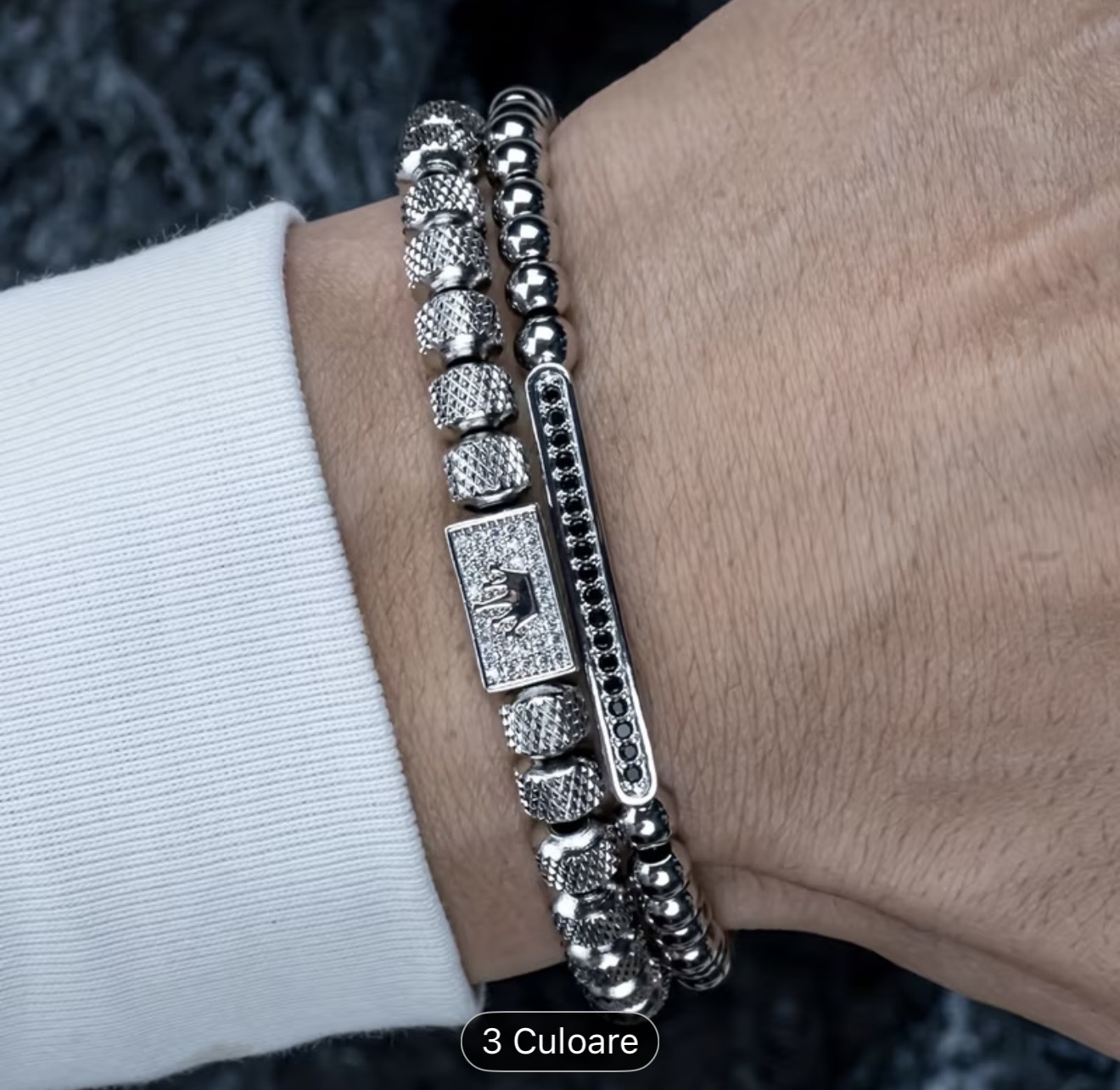 Set de brățări bărbătești cu mărgele argintii