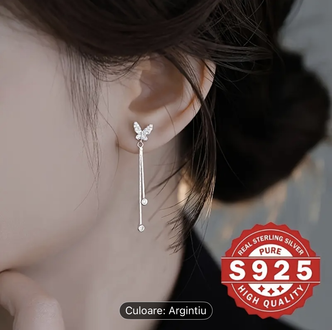 Cercei cu picătură de argint Fluture