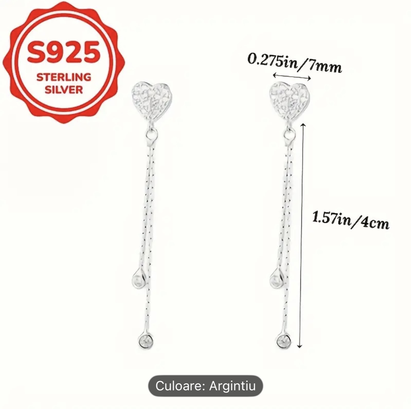 Cercei din argint sterlin în formă de inimă