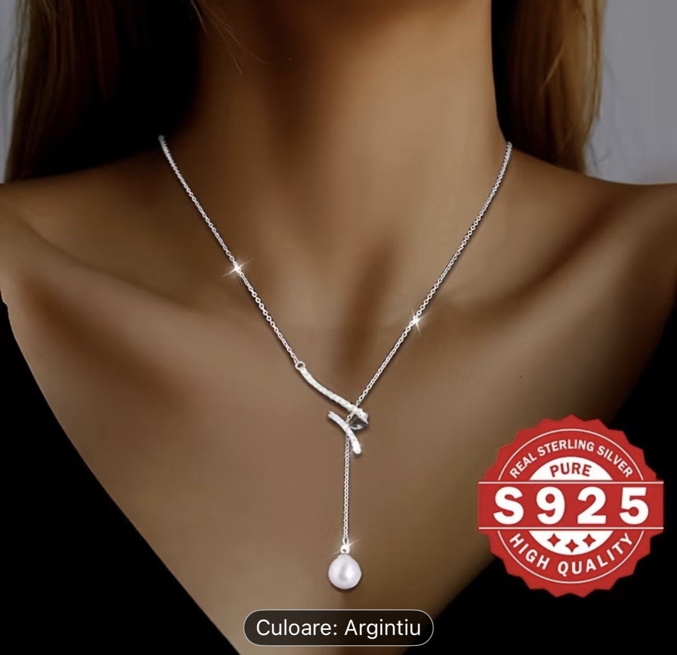 Colier cu pandantiv din argint sterling și perle