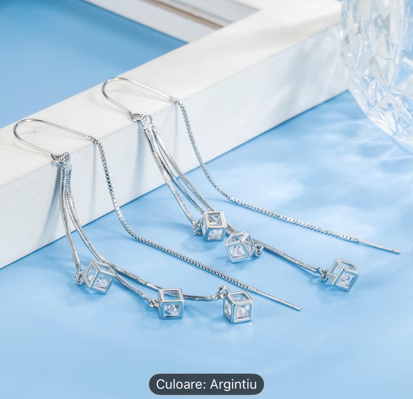 Cercei cu picătură din argint geometric