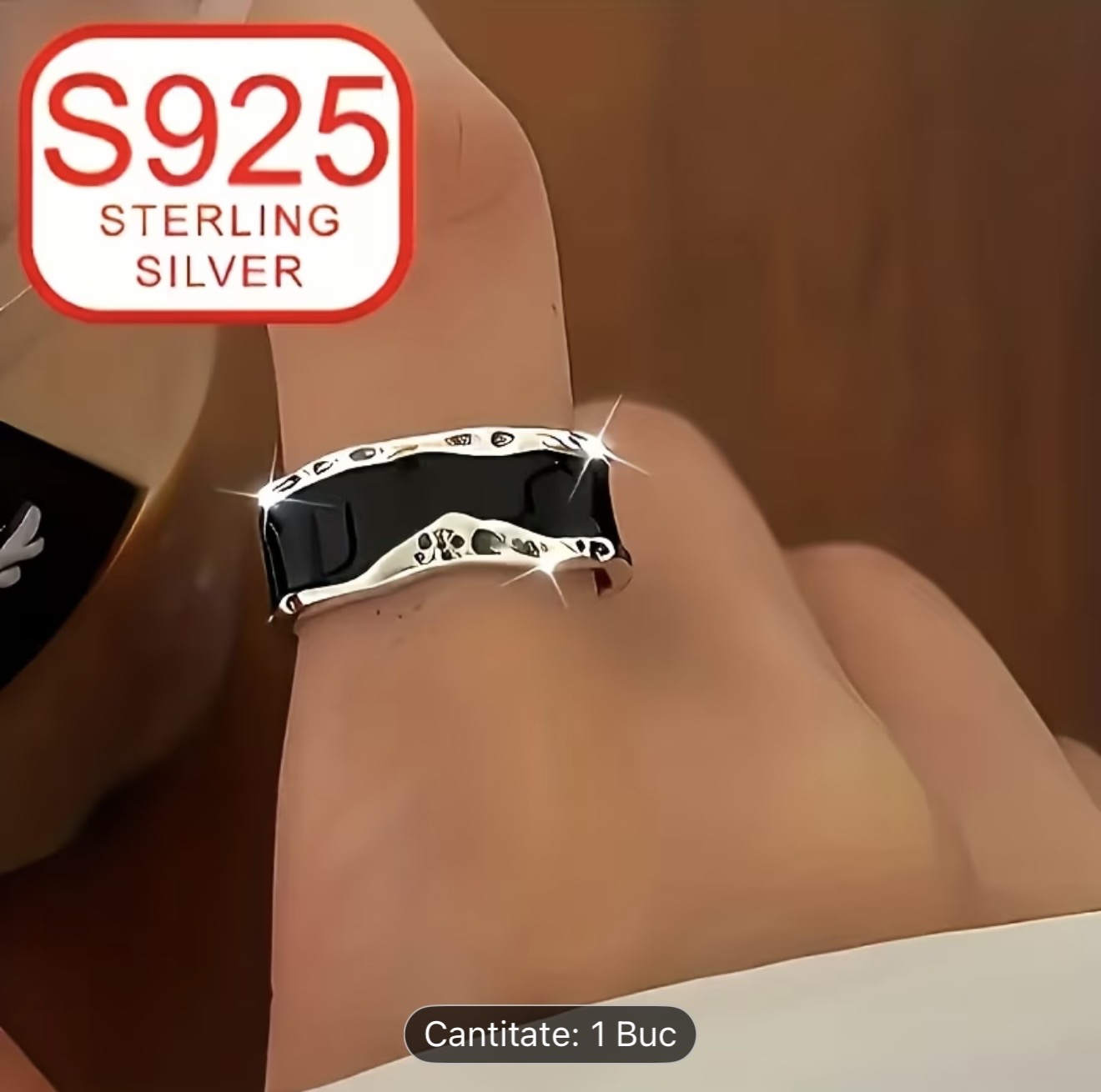 Inel cu bandă neagră din argint 925