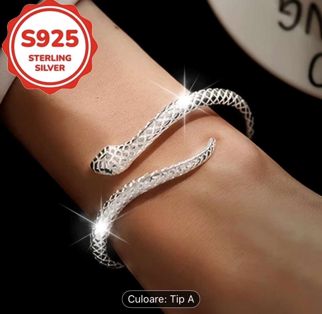 Brățară din argint sterlin S925 cu șarpe