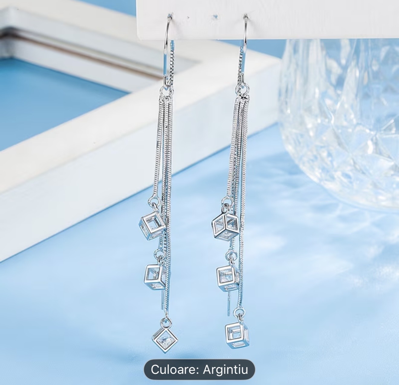 Cercei cu picătură din argint geometric