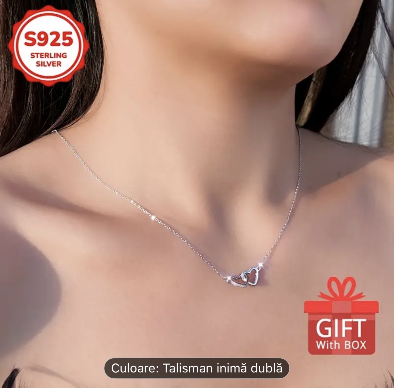 Colier cu pandantiv cu două inimi