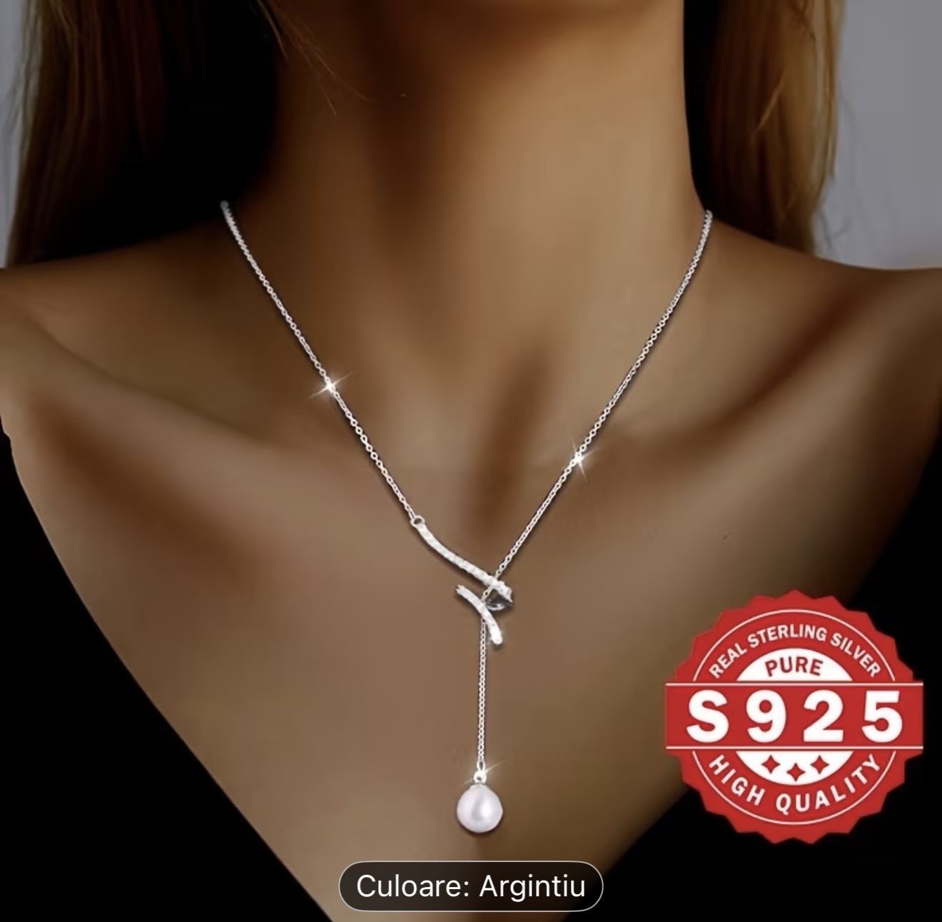 Colier cu pandantiv din argint sterling și perle