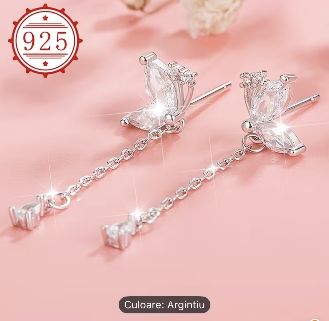 Cercei fluture din argint sterling